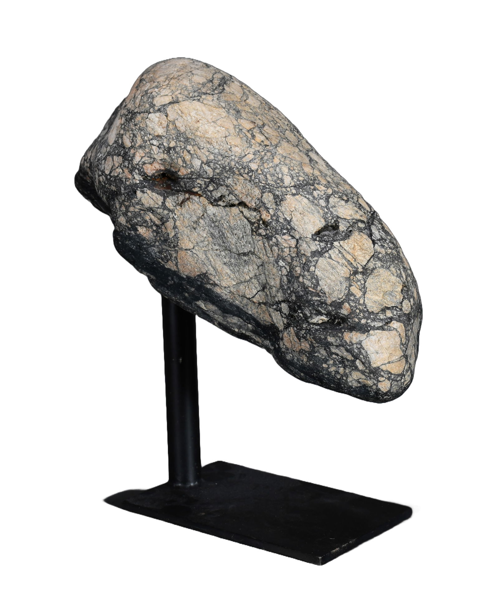 Found Natural Stone Horse Head Sculpture.: Anonymous. Found Natural Stone Horse Head Sculpture. Sedimentary rock with unique marbling. 14" h x 12.5" long including display base. Excellent condition. Provenance: Aarne Anton Gallery. Est. $100-2