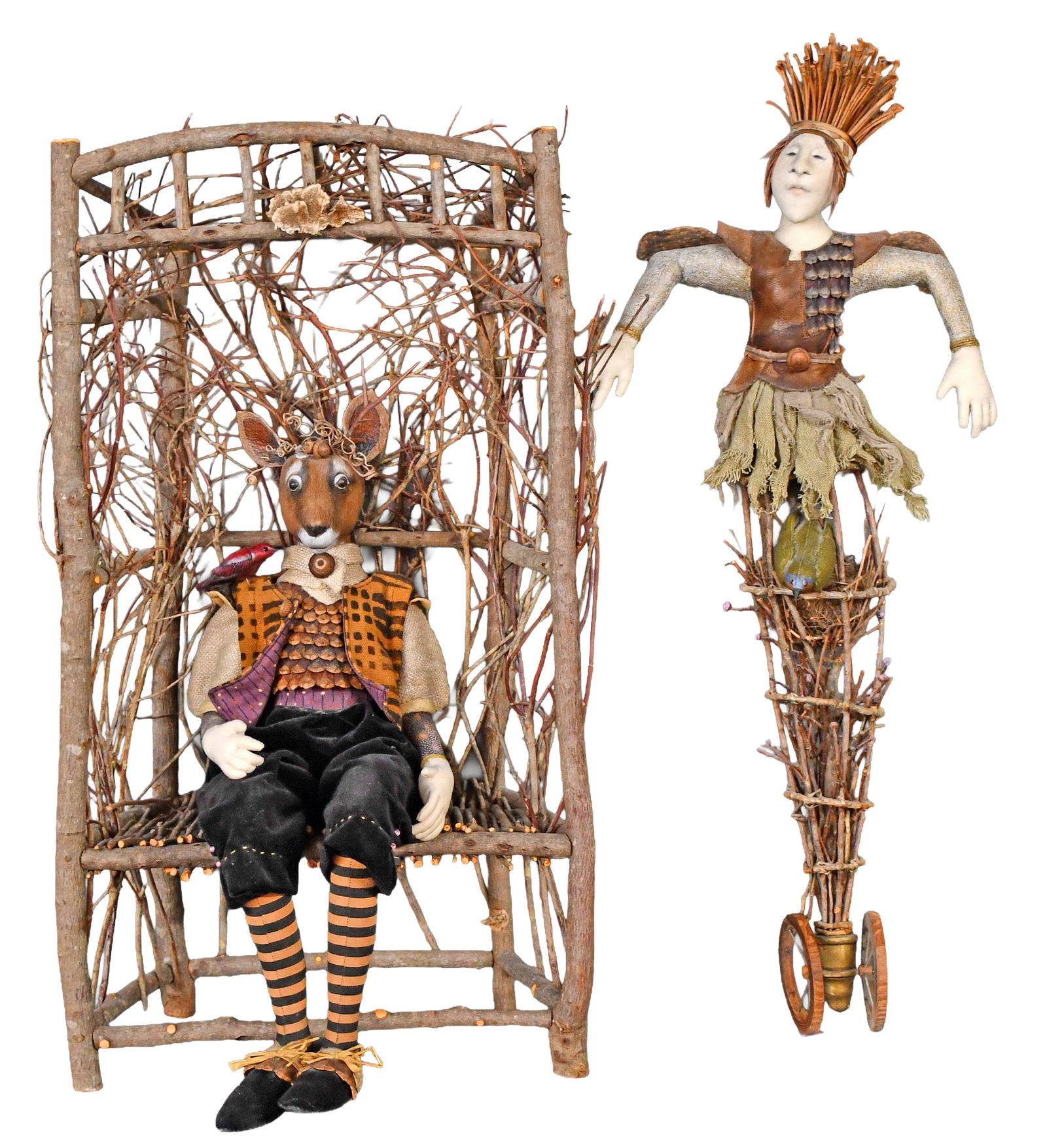 Akira Blount. Deerman and Angel.: Akira Blount. Deerman and Angel. 2001. Signed and dated. Mixed media construction. Good condition. Largest is 27" h. Est. $100-200. Ship: $150 Please Read Before You Bid: By registering for and/or