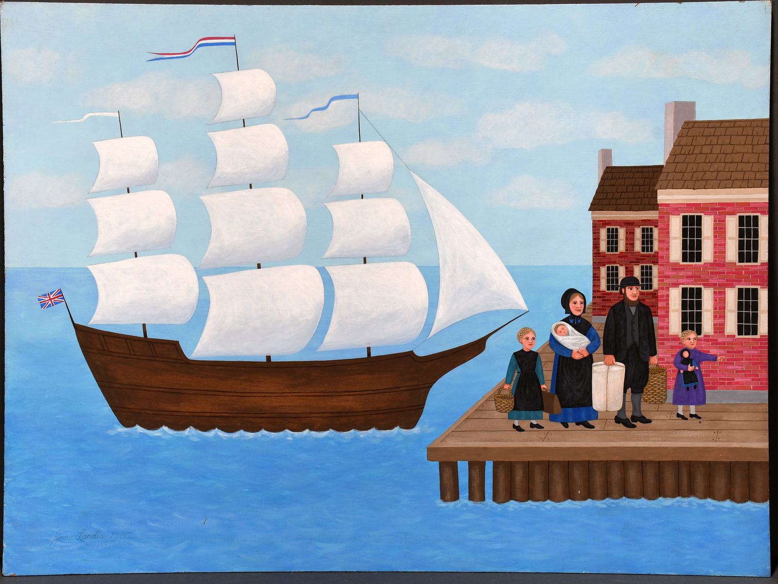 Joan Landis. Arriving in Philadelphia.: Joan Landis. Arriving in Philadelphia. Paint on Masonite. Excellent condition. 24" x 18". Est. $100-200. Ship: $55 Please Read Before You Bid: By registering for and/or placing a bid in any Slotin