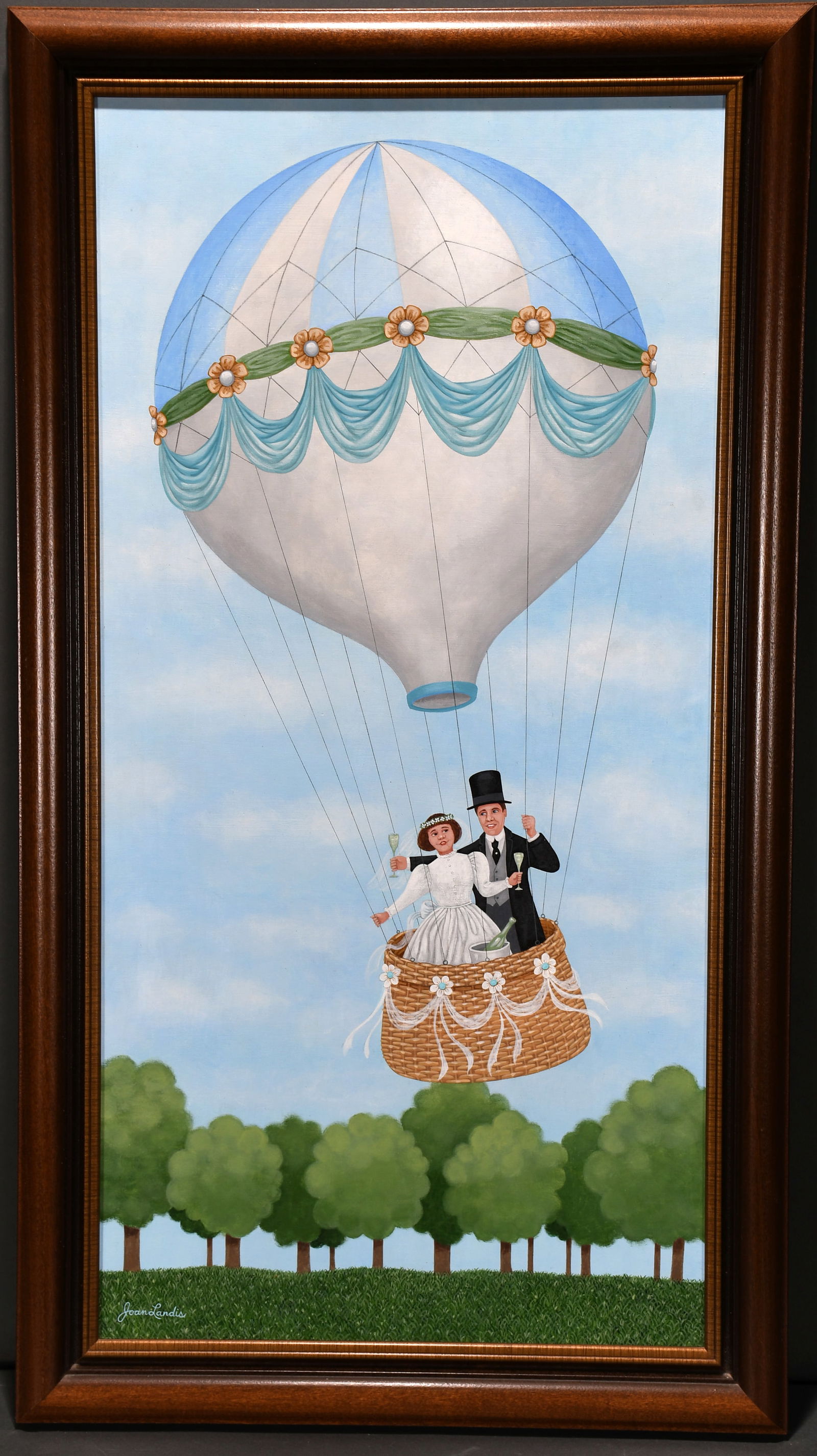 Joan Landis. Wedding Balloon.: Joan Landis. Wedding Balloon. Signed. Oil on Masonite. Excellent condition. 19" x 34". Est. $100-200. Ship: $65 Please Read Before You Bid: By registering for and/or placing a bid in any Slotin