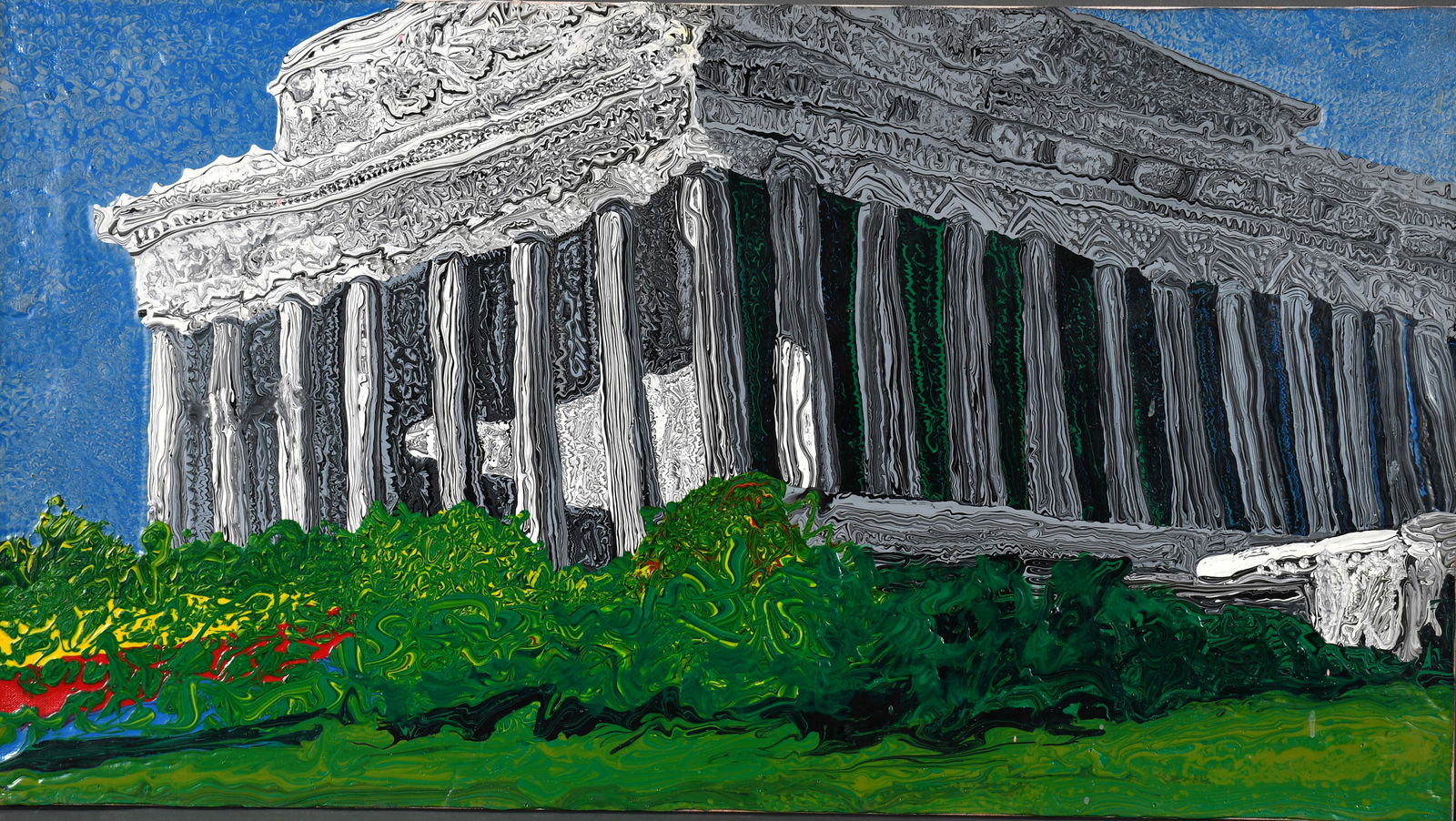 Chris Henlon. Lincoln Memorial.: Chris Henlon. Lincoln Memorial. c. 1970. Signed, dated and titled (but difficult to read). Heavy oil on canvas. Great condition. 36" w x 20" h. Provenance: Phyllis Kind Gallery. Est. $200-400. Ship: $