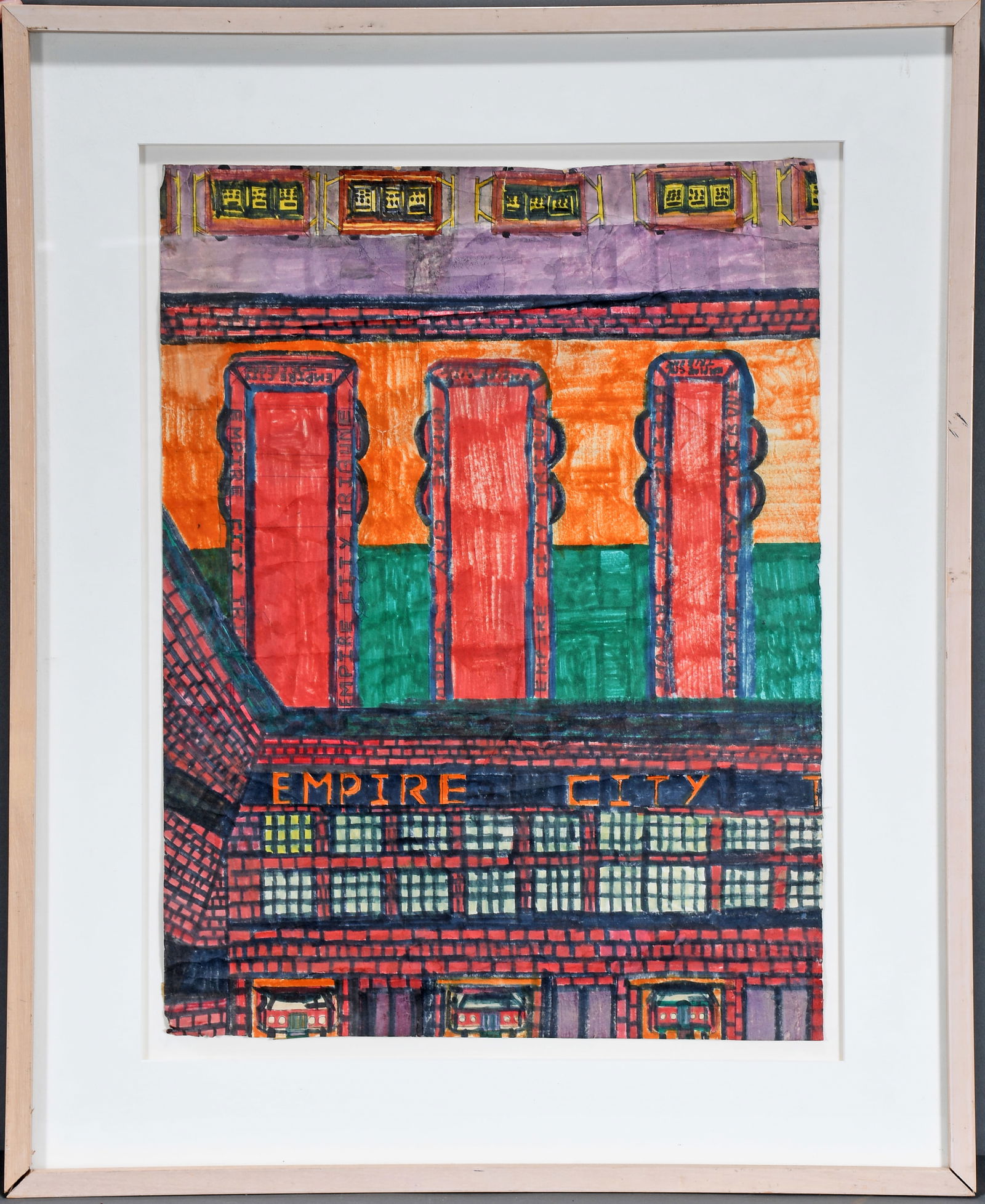 Art Prostkoff. Empire City Tribute.: Art Prostkoff. Empire City Tribute. Marker on found paper. Great condition. Size with frame 26" w x 32" h. Est. $25-50. Ship: $85 Please Read Before You Bid: By registering for and/or placing a