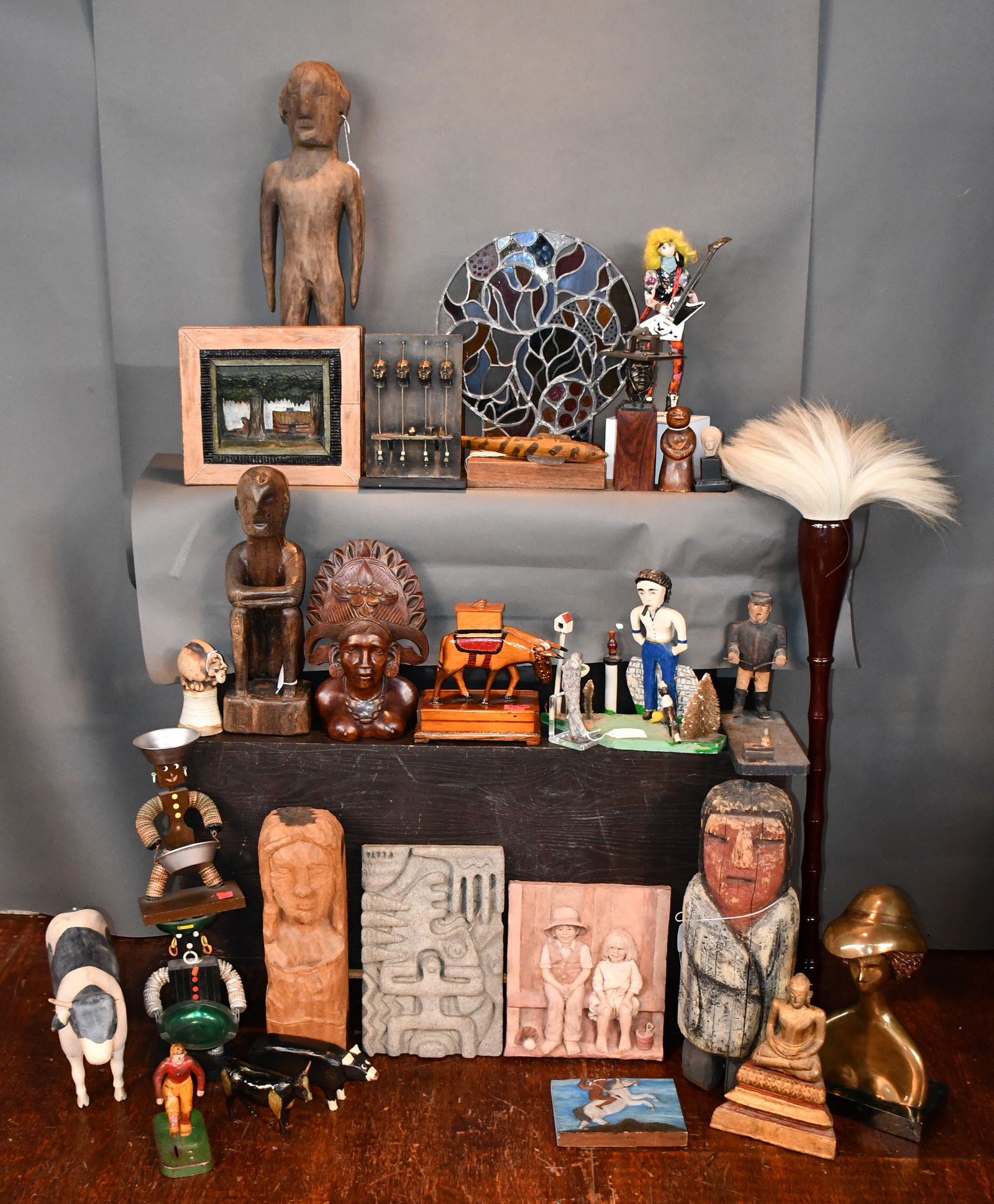 Large Box Lot with Carvings and Mixed Media Objects. (1 of 4)