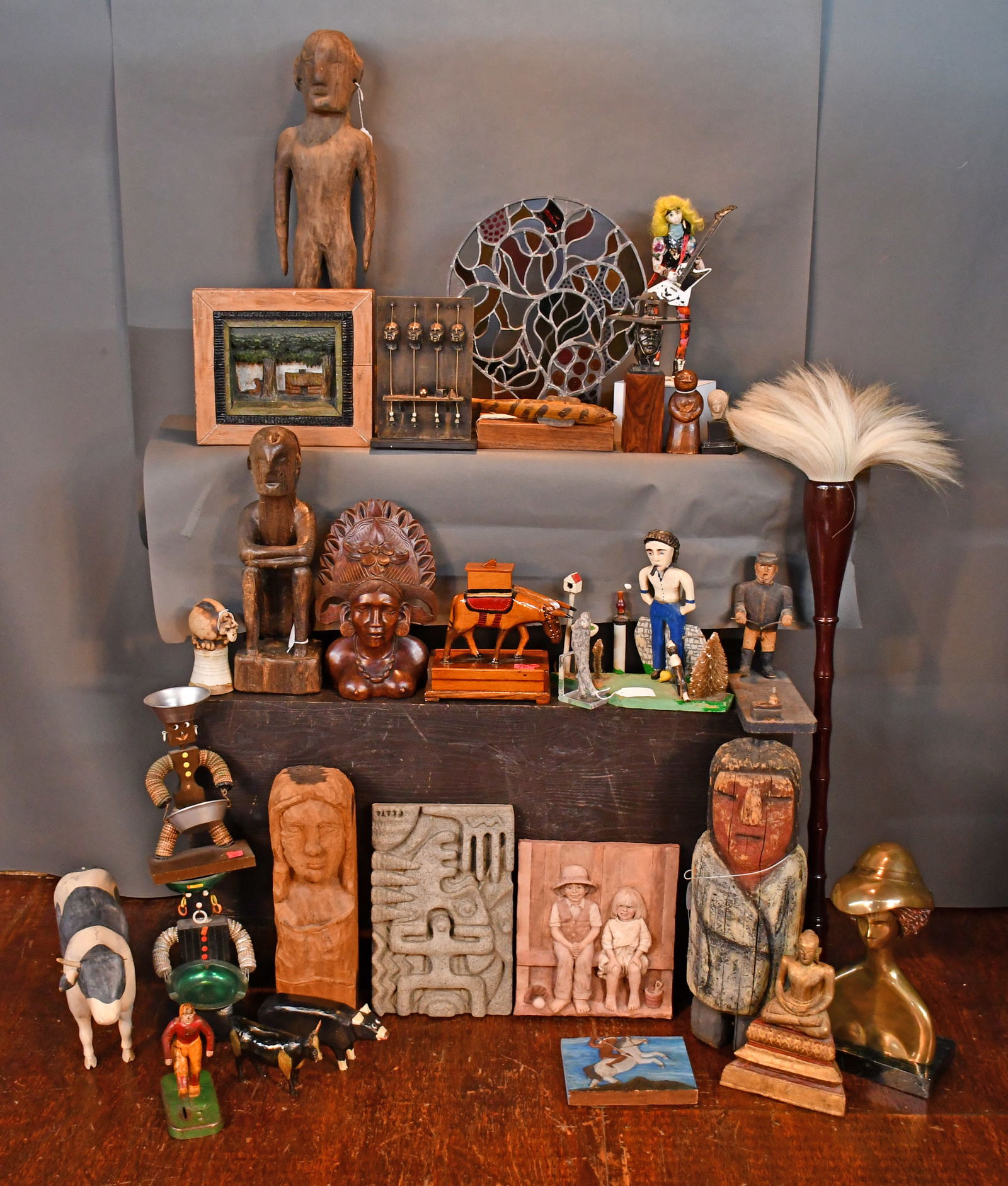 Large Box Lot with Carvings and Mixed Media Objects. - 2