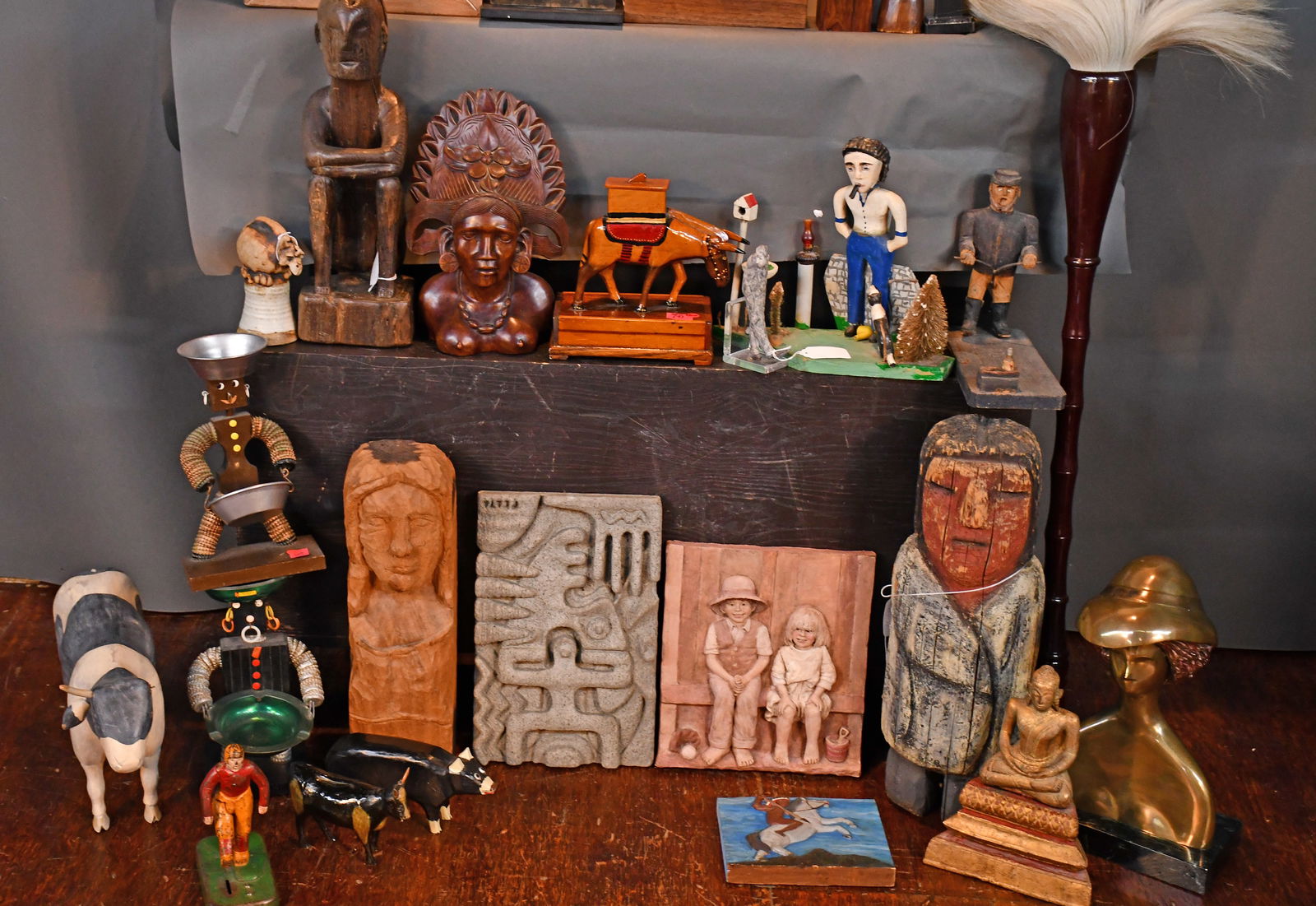 Large Box Lot with Carvings and Mixed Media Objects. - 3