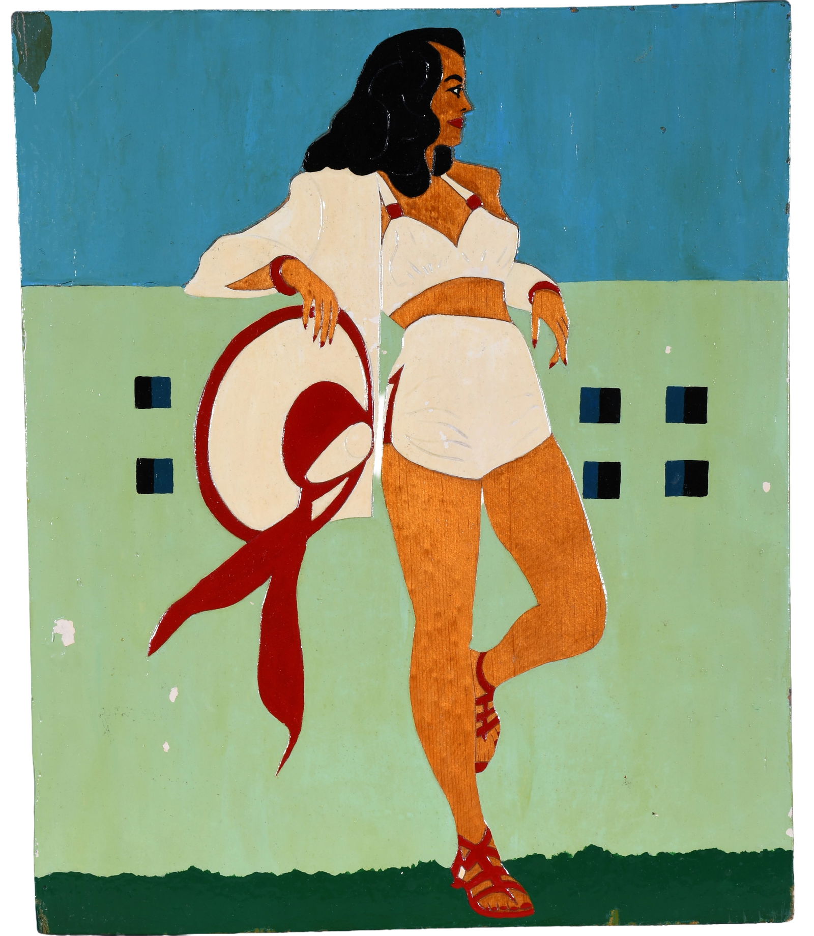 Anonymous. PinUp Girl.: Anonymous. Pinup Girl. Not signed. Paint and varnish on board. Minor chips in paint otherwise fair condition. 11.5" w x 14" h. Est. $25-50. Ship: $45 Please Read Before You Bid: By registering for