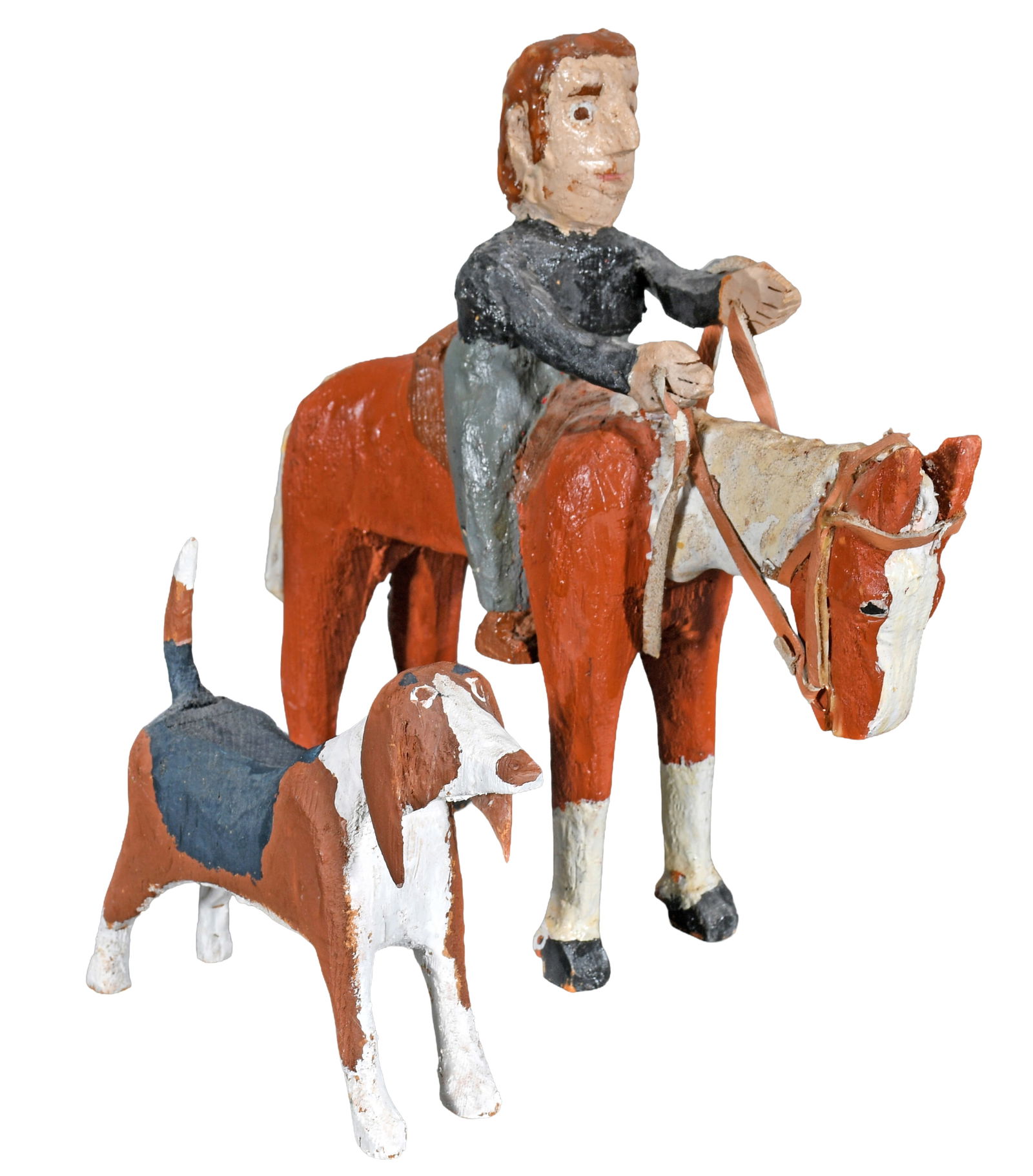 B.T. Grinstead. Fox Hunter.: B.T. Grinstead. Fox Hunter. Signed. Carved and painted wood with mixed media. Good condition. Largest is 9" h x 9.5" w. Est. $100-200. Ship: $45 Please Read Before You Bid: By registering for