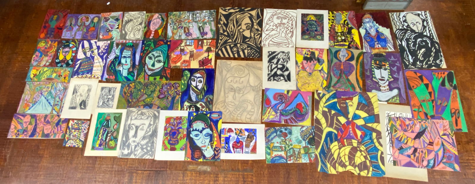 Hasan Kaptan. Group of 43 Works.: Hasan Kaptan. Group lot of 43 works. Paint and mixed media on paper. Average size is 18" x 12". Good to fair condition with some loss. Est. $100-300. Ship: $85 Please Read Before You Bid: By