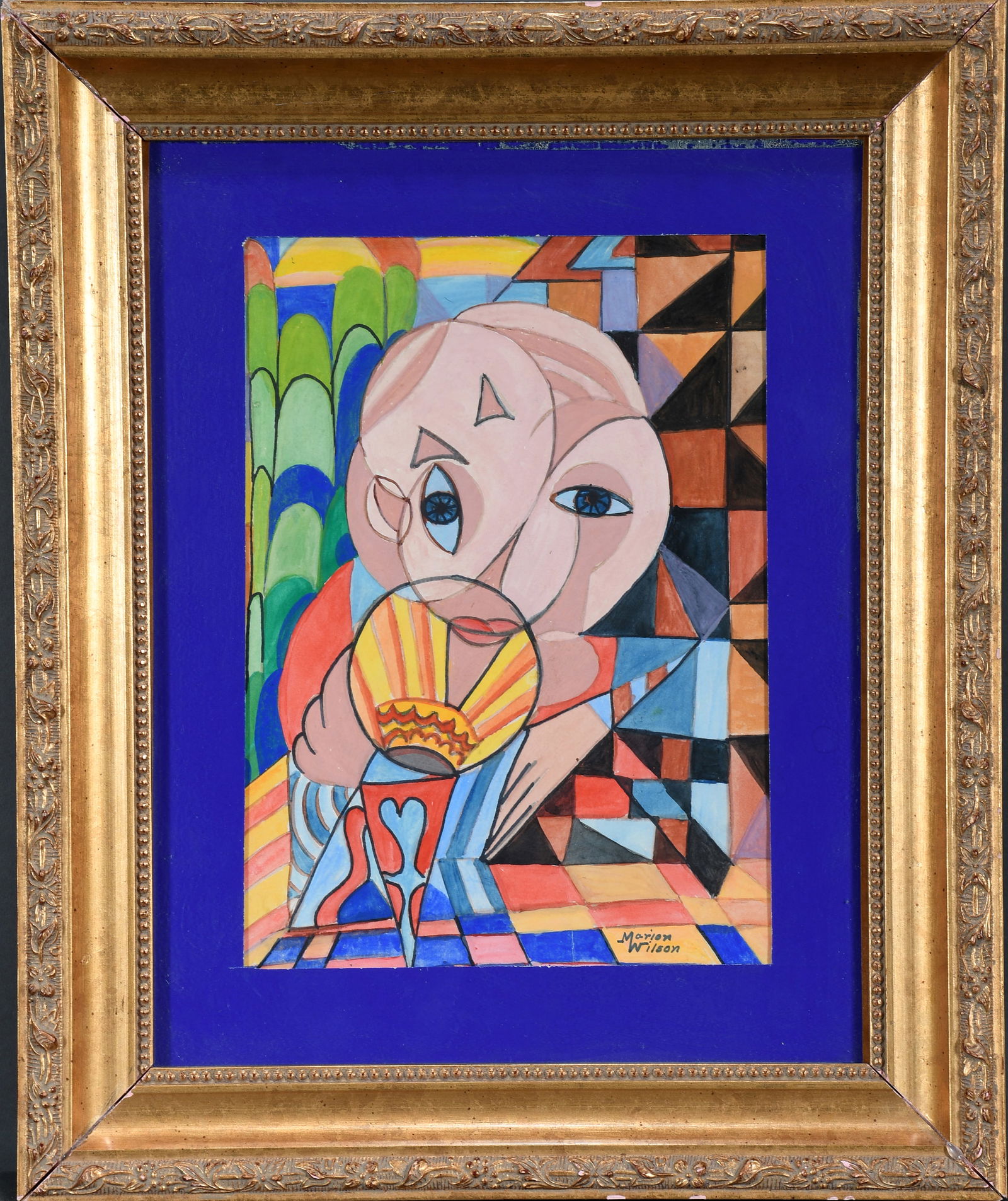 Marion Wilson. Abstract Woman.: Marion Wilson. Abstract Woman. Signed. Gouache on paper. Excellent condition. Size with frame is14.5" w x 17.5" h. Est. $25-35. Ship: $45