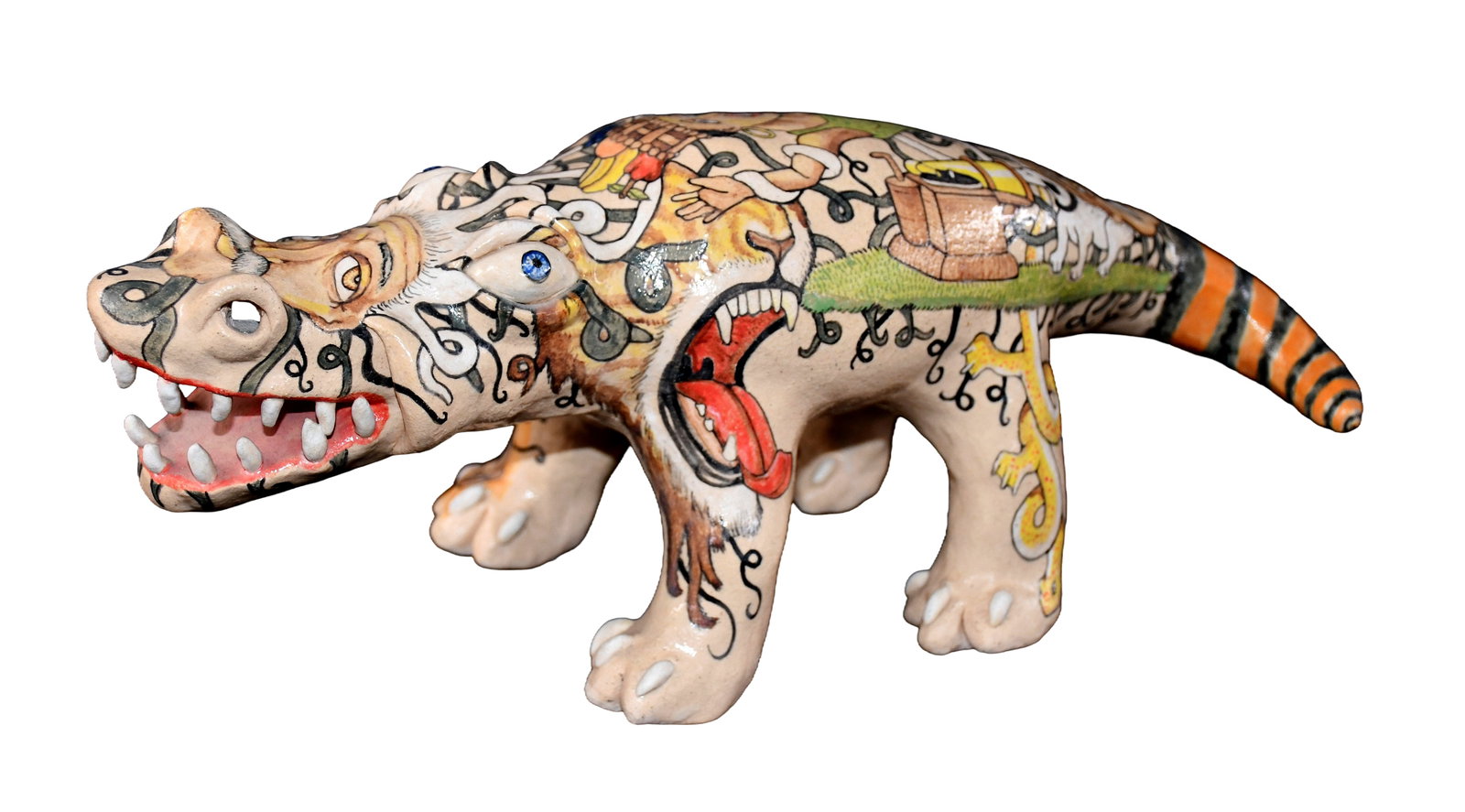 Stacy Lambert. Highly Decorated Pottery Alligator. (1 of 5)