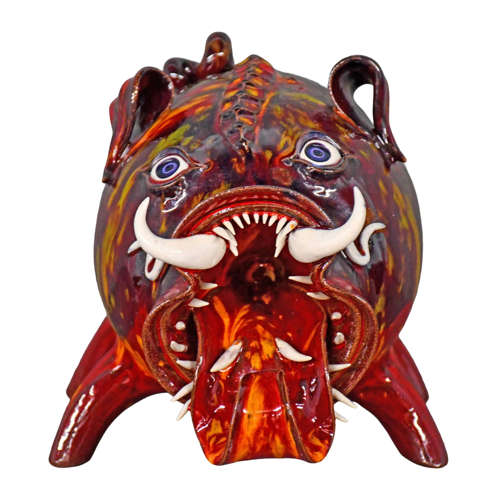 Roger Corn. Multi-Colored Glaze Warthog. - 2
