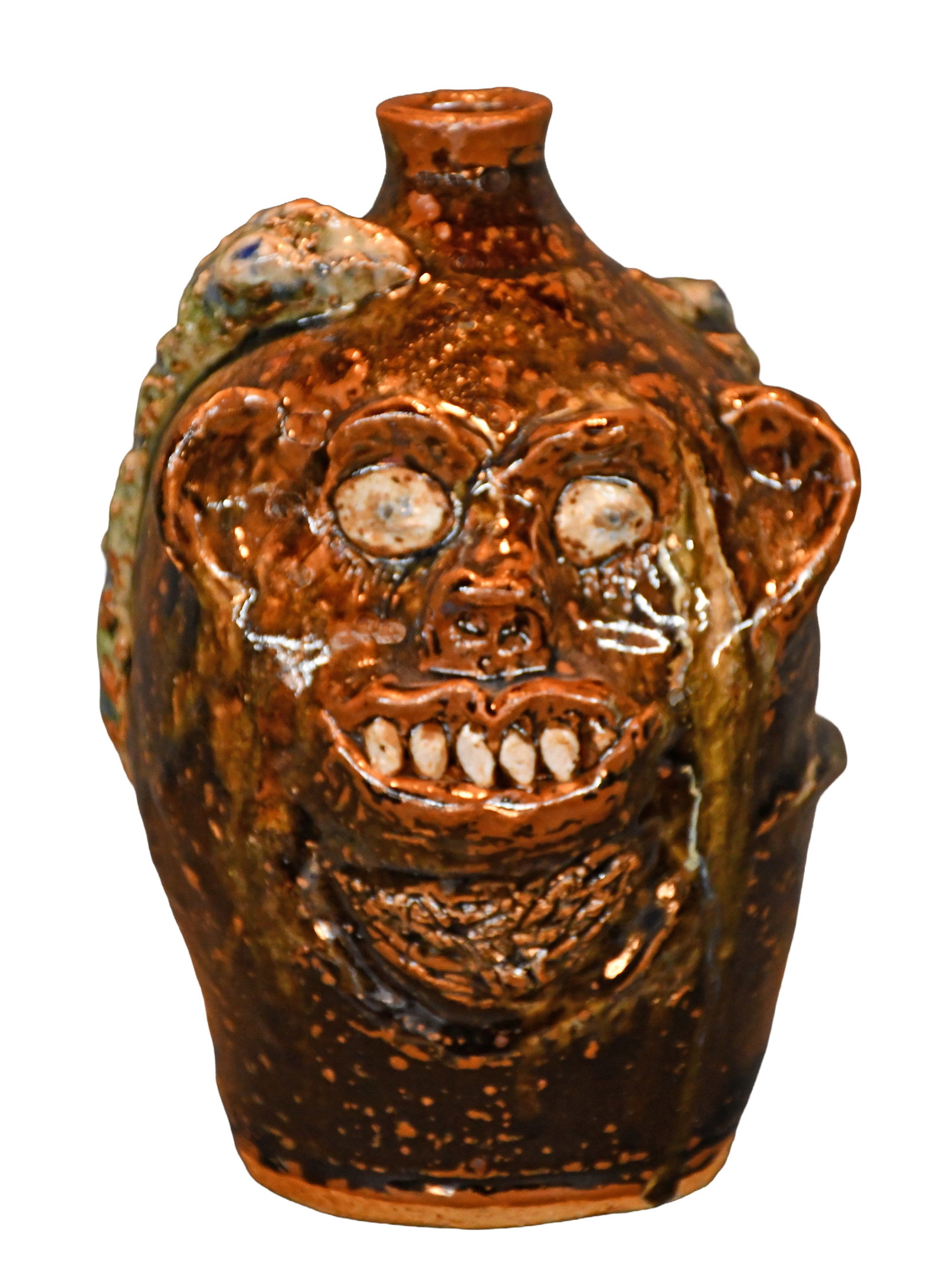 Marie Rogers. Large Face Jug with Snake and Lizard. (1 of 4)