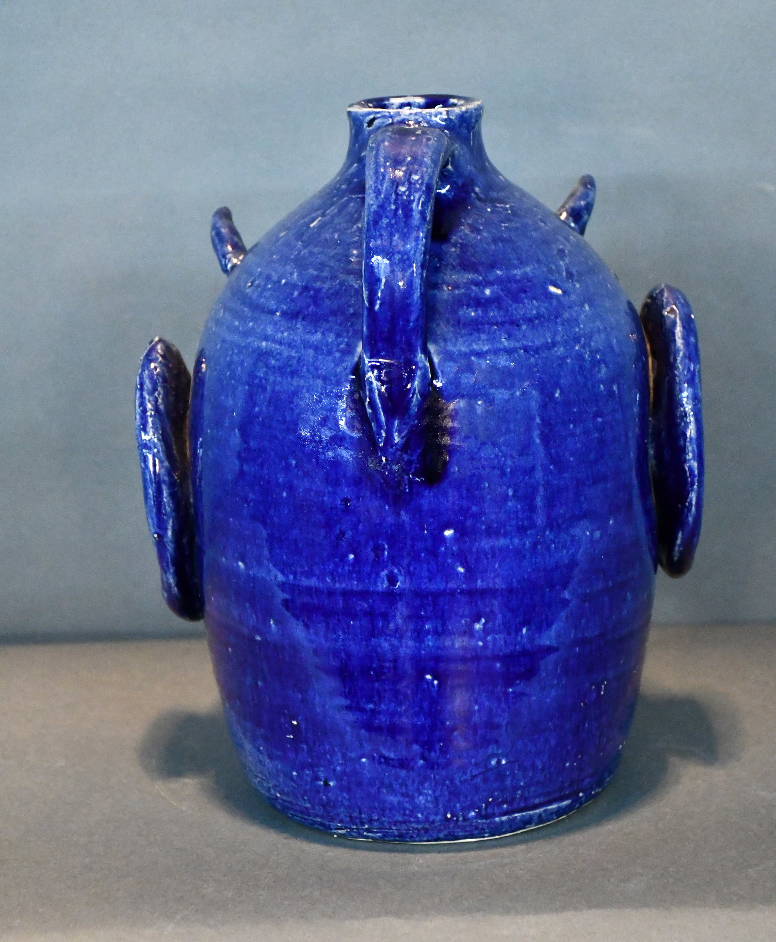 Edwin Meaders. Blue and Green Glaze Devil Face Jug. - 6