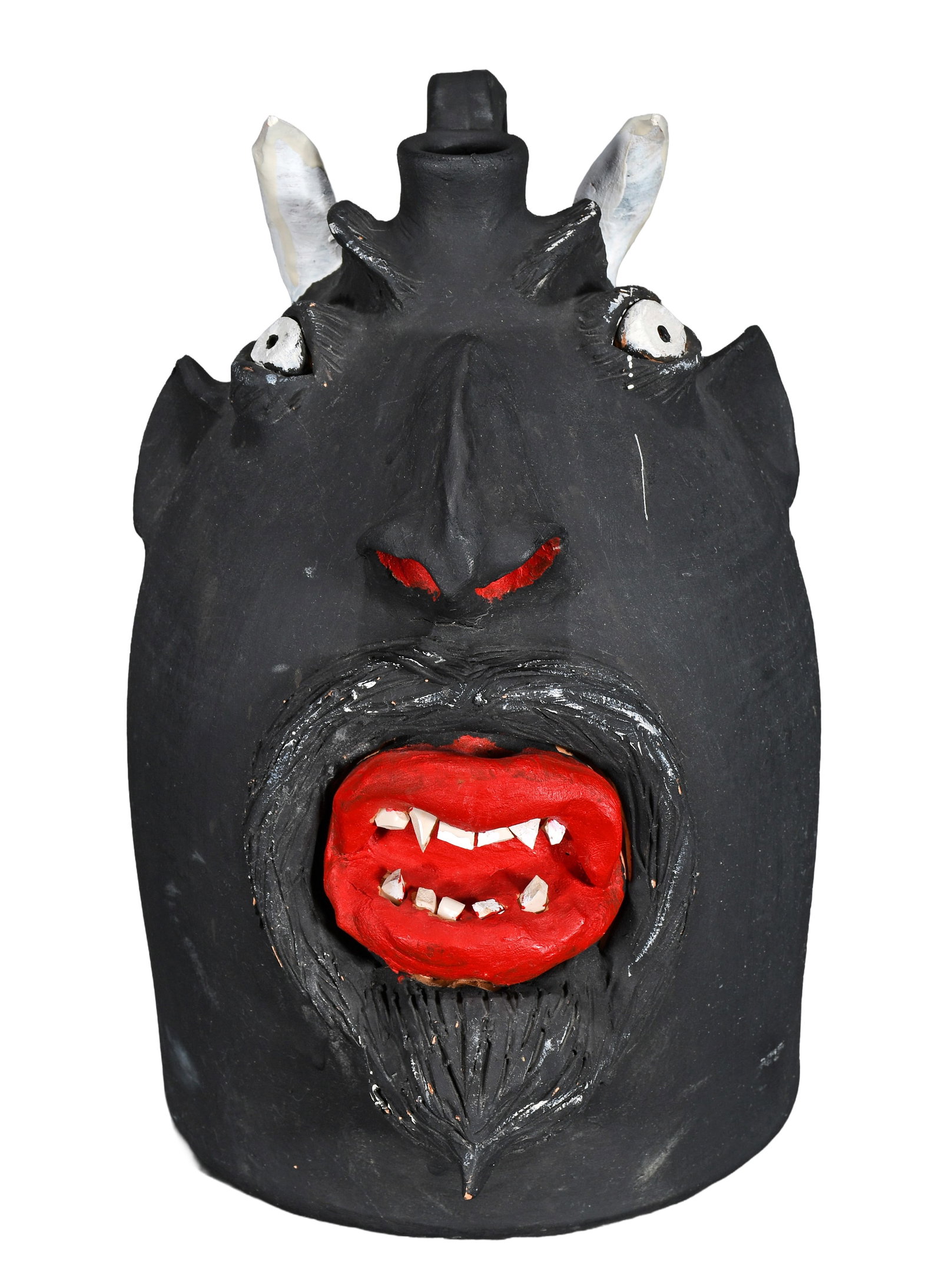 Brown's Pottery. Early Black Painted Devil Face Jug. (1 of 7)