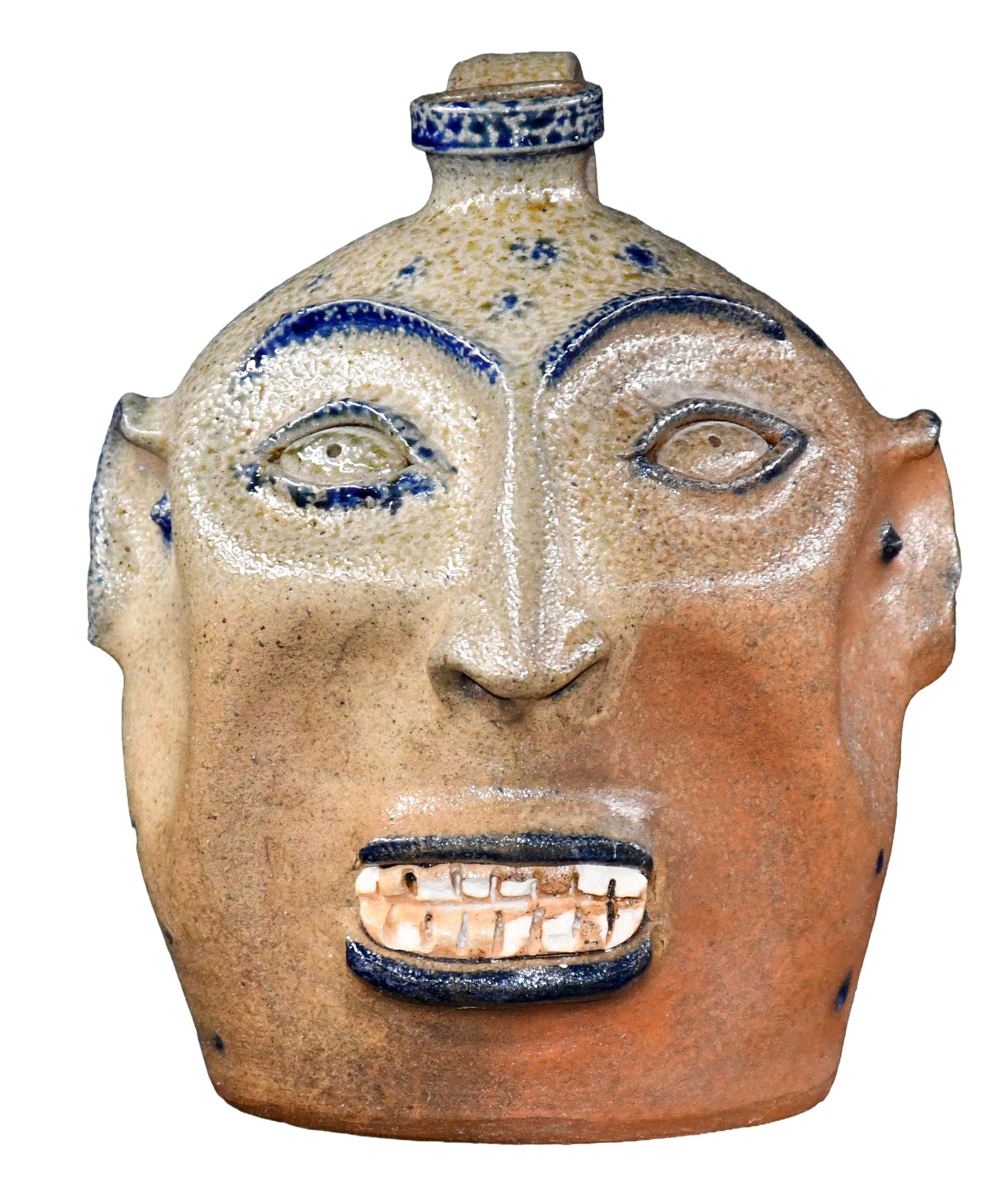 Billy Ray Hussey. Salt and Cobalt Glaze Face Jug, #53. (1 of 5)