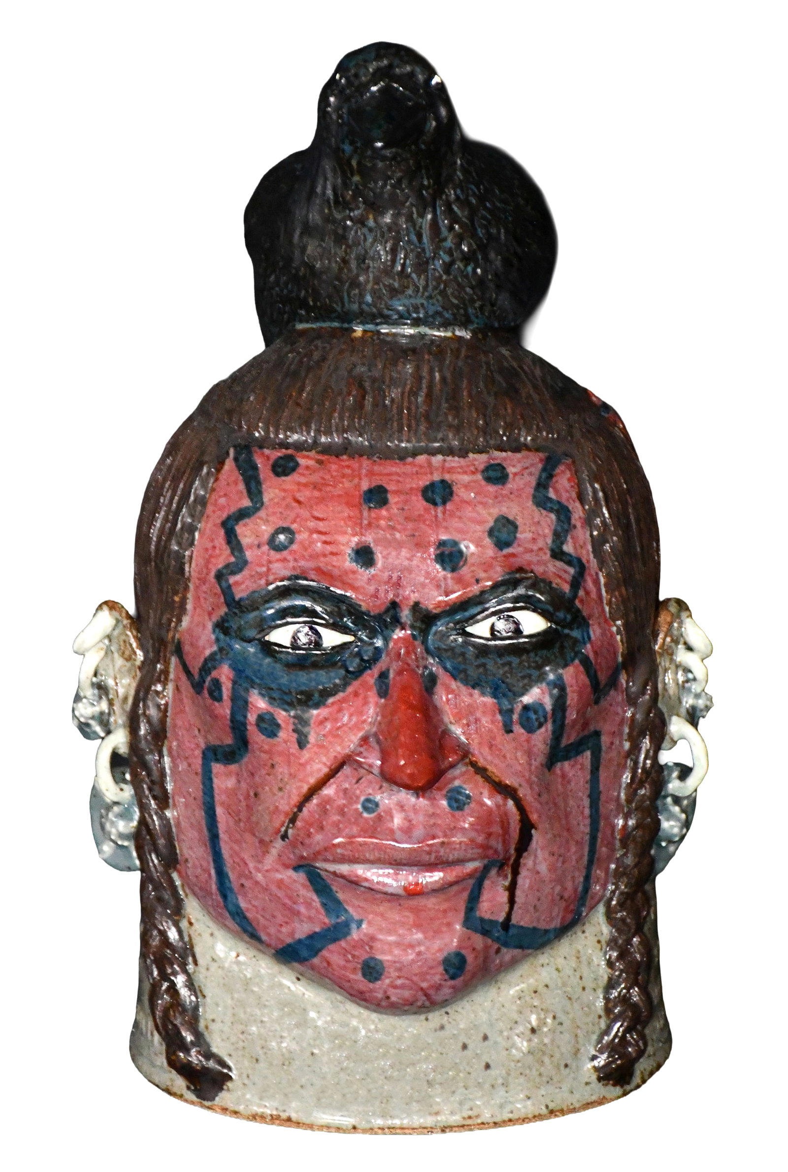 Michel Bayne. Crow Warrior Face Jug.: Michel Bayne. Crow Warrior Face Jug. Stamped. Mint condition. 14" h. Est. $1,000-2,000. Ship: $85 Please Read Before You Bid: By registering for and/or placing a bid in any Slotin Auction, you