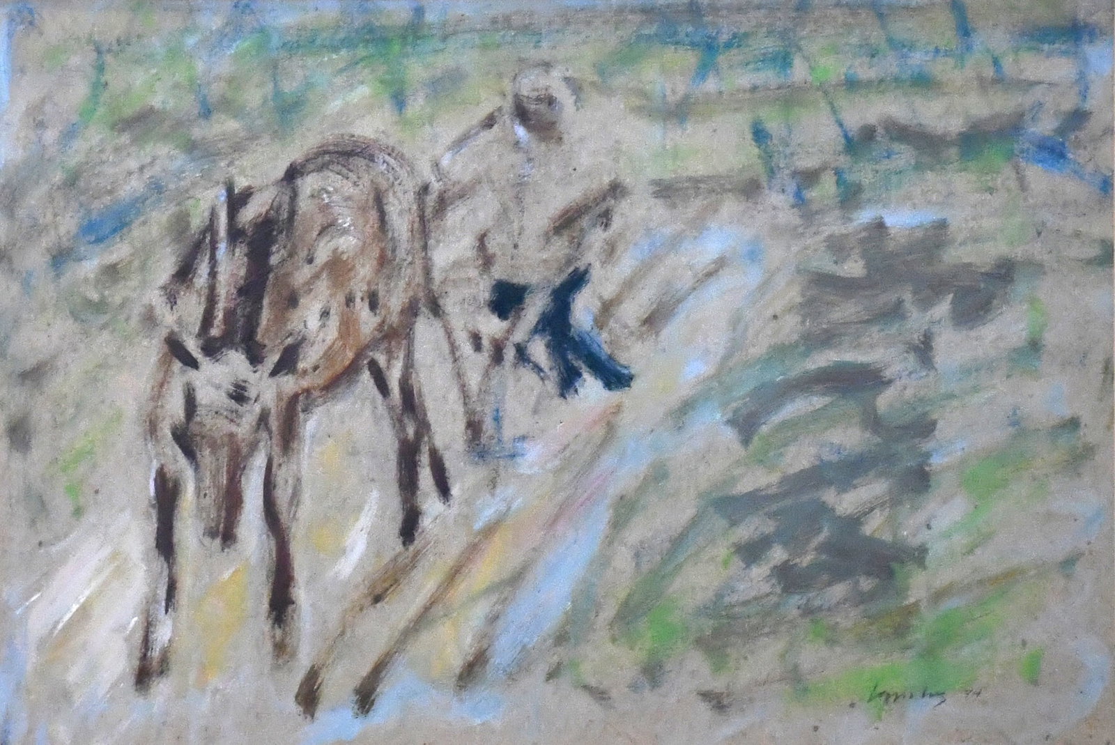 John Lapsley. Plowing the Field.: John Lapsley. Plowing the Field. 1984. Signed and dated. Paint on paper. Excellent condition. Image is 12" w x 8" h. Frame is 20" w x 16" h. Est. $500-800. Ship: $55 Please Read Before You Bid: By reg