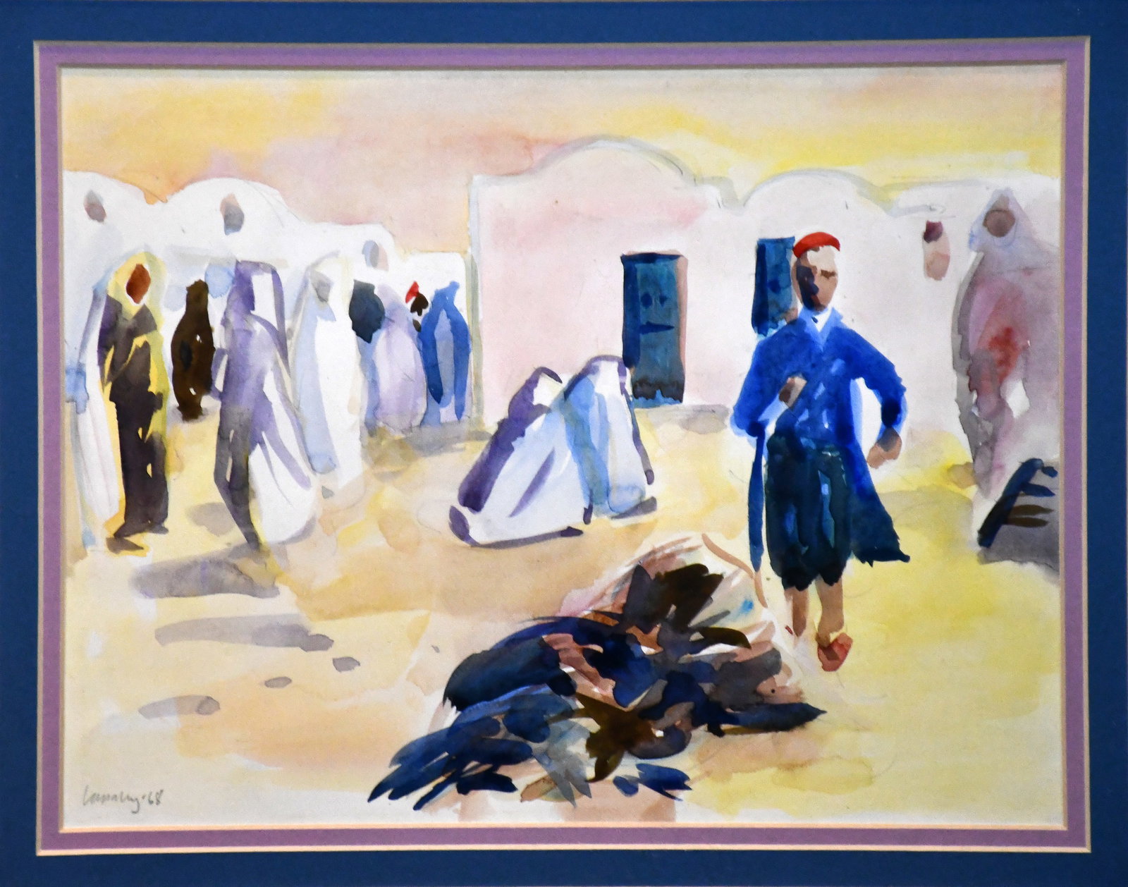 John Lapsley. Arabian Scene.: John Lapsley. Arabian Scene. 1968. Signed and dated. Watercolor on paper. Excellent condition. Image is 11.5" w x 9" h. Frame is 19" w x 16" h. Est. $300-500. Ship: $55 Please Read Before You Bid: By