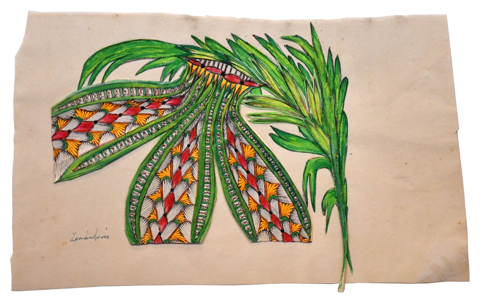 Anna Zemánková. Untitled (Plant).: Anna Zemánková. Untitled (Plant). c. 1970s. Signed. Acrylic, ink, and collage on paper. Image is 13.5" w x 8.5" h. Frame 17.5" w x 15" h. Provenance: Cavin-Morris Gallery. Est. $3,000-5,000. Ship: