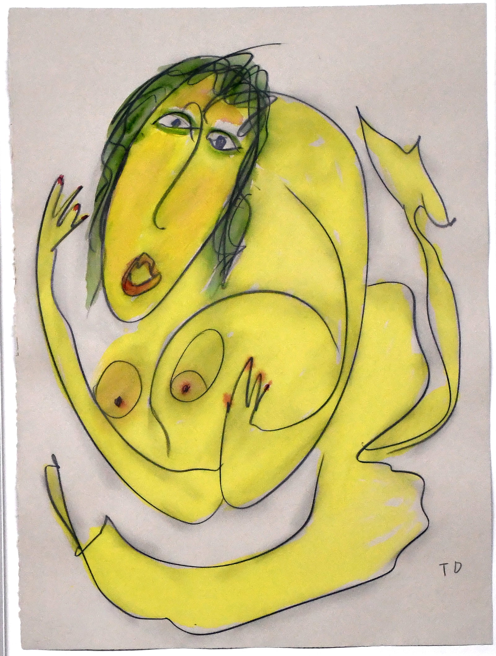 Thornton Dial. Erotic Yellow Lady.: Thornton Dial. Erotic Yellow Lady. Initialed. Pastel and graphite on artist paper. Excellent condition. Image is 22" w x 30" h. Frame is 35" w x 43" h. Est. $3,000-5,000. Ship: $350 Please Read