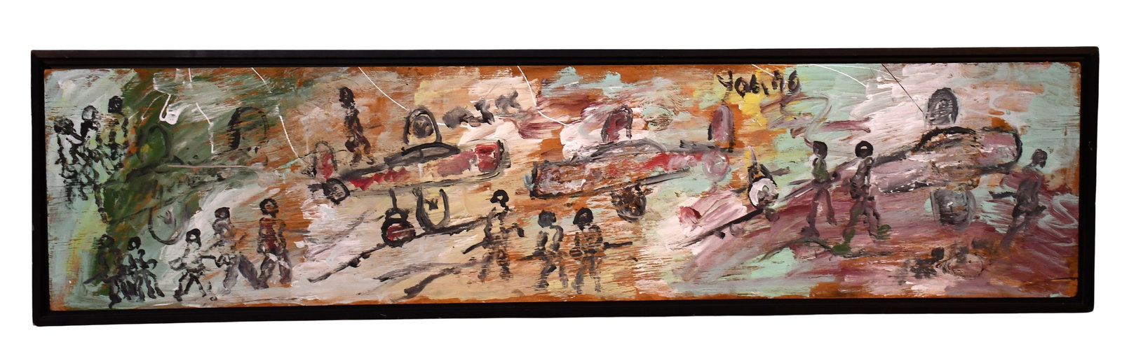 Purvis Young. Aircraft Carrier.: Purvis Young. Aircraft Carrier. Signed. Paint on found board. Excellent condition. Size with frame is 78" w x 20" h. Est. $2,000-4,000. Buyer is responsible for shipping. Please Read Before You
