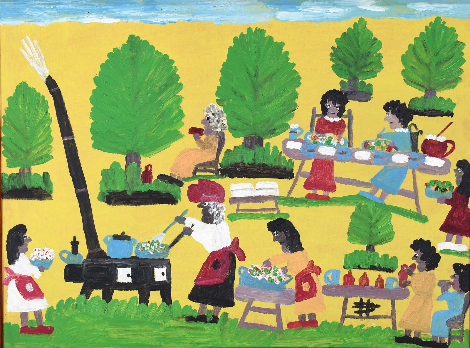 Clementine Hunter. Ladies Cooking, Drinking and Preparing Meal Outside. (1 of 8)