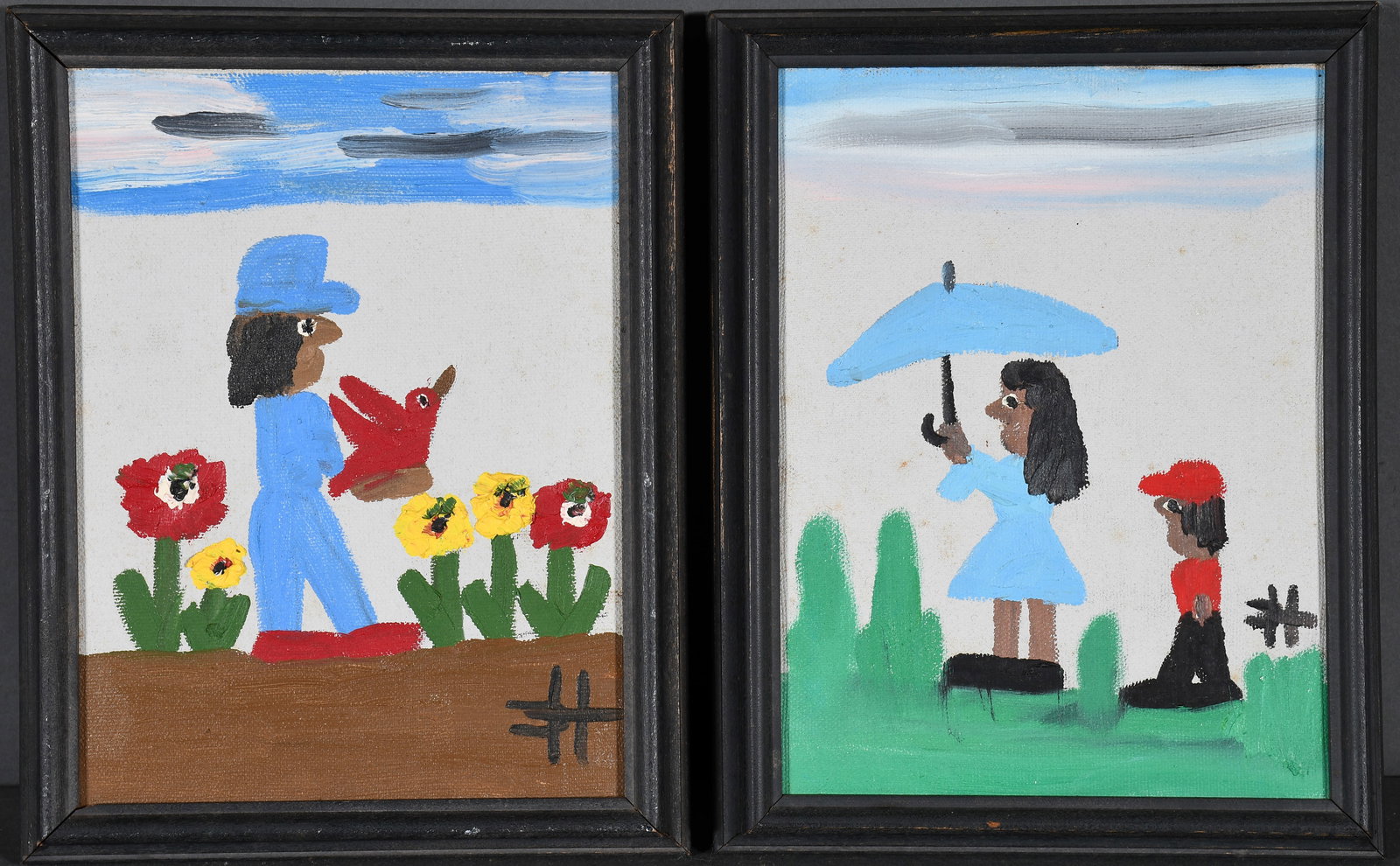 Clementine Hunter. Boy with Bird and Woman with Parasol. (1 of 5)