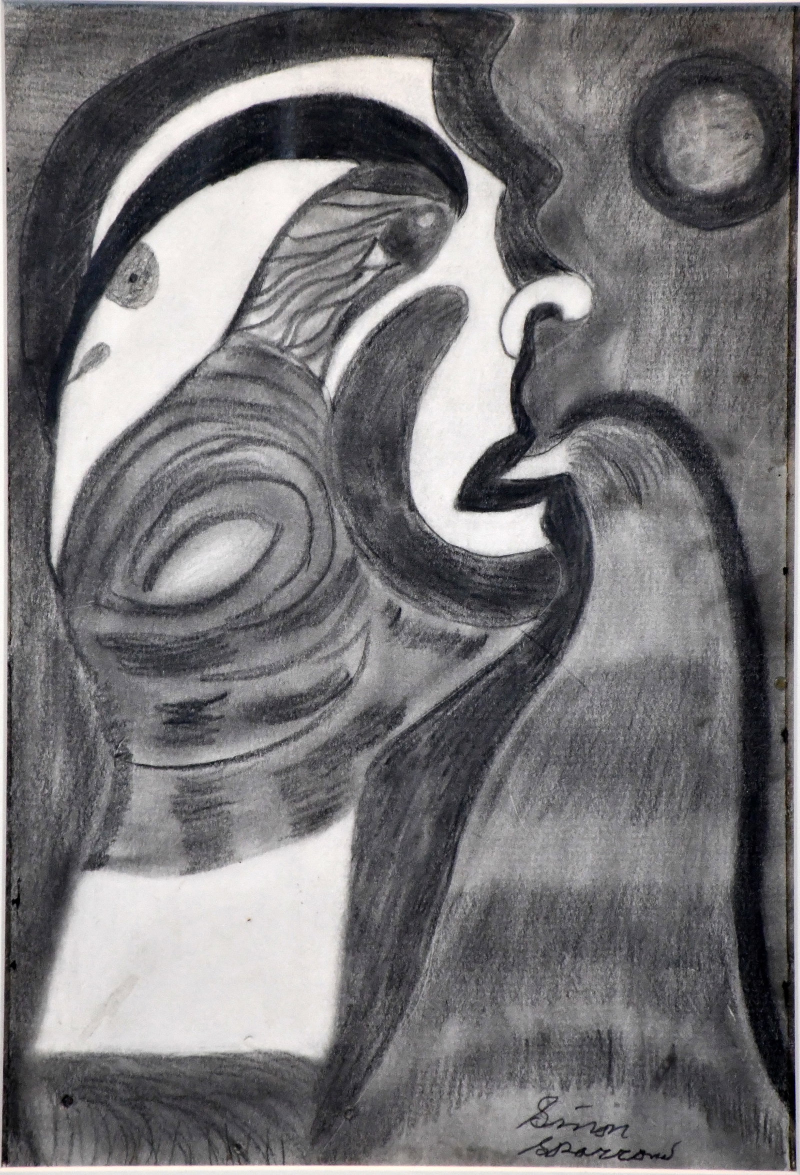 Simon Sparrow. Abstract Profile.: Simon Sparrow. Abstract Profile. Signed. Graphite on paper. Excellent condition. Image is 12" w x 17" h. Frame is 20" w x 25" h. Est. $300-500. Ship: $65 Please Read Before You Bid: By registering for