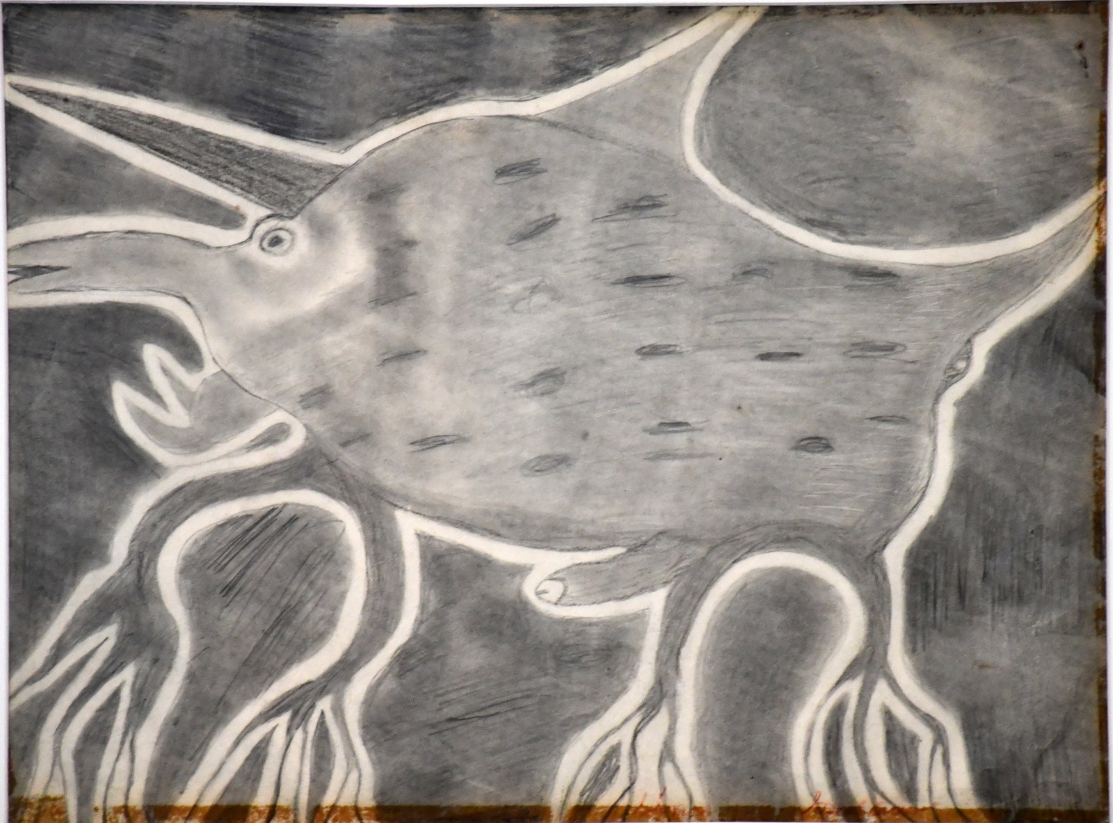 Simon Sparrow. Male Fantasy Figure.: Simon Sparrow. Male Fantasy Figure. Signed. Graphite and charcoal on found poster. Minor staining on edges from earlier framing. Size with frame is 30" w x 24" h. Est. $500-800. Ship: $125 Please