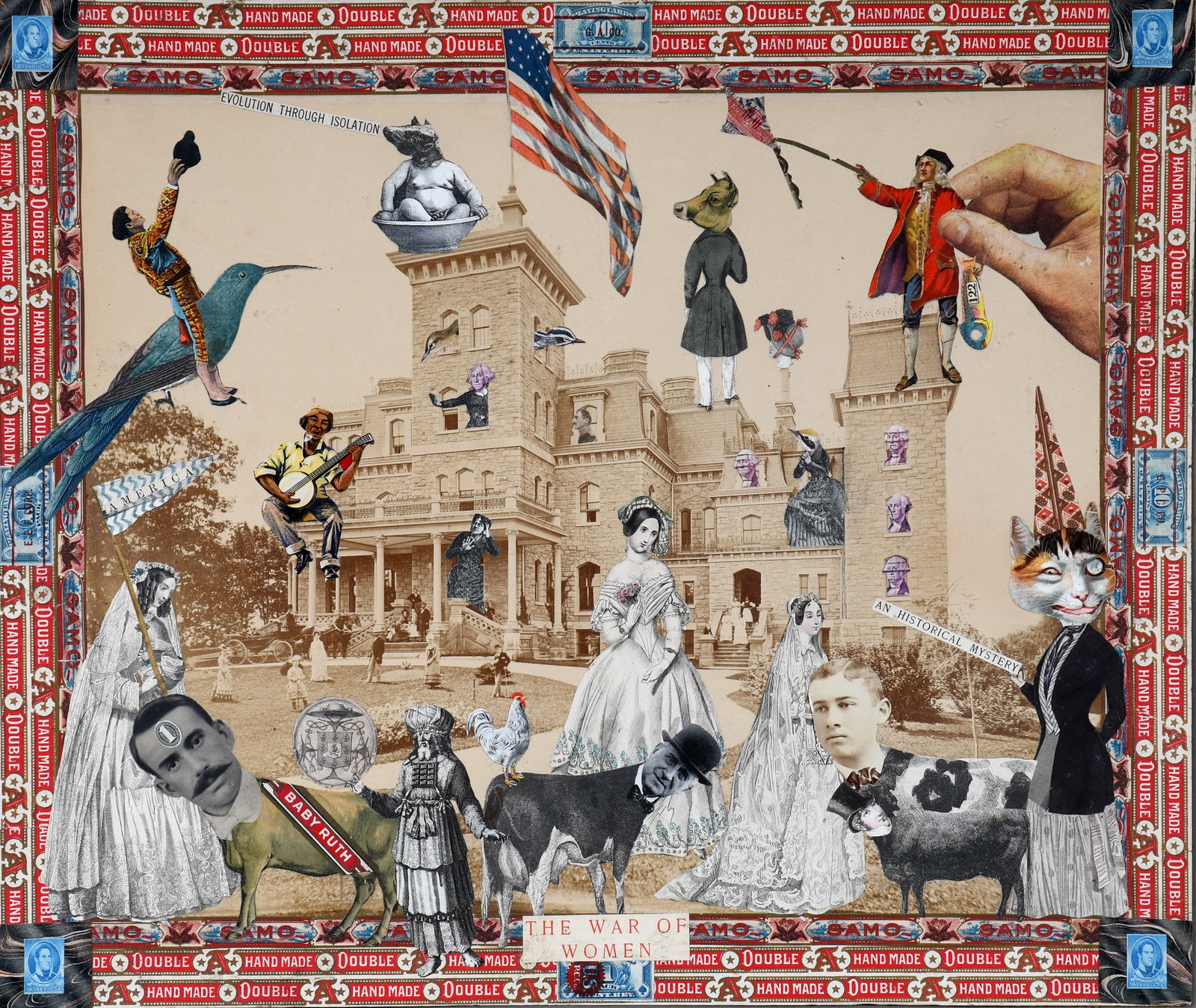 Felipe Jesus Consalvos. The War of Women.: Felipe Jesus Consalvos. (1891-1960). The War of Women. c. 1920-50s. Mixed media collage on photograph. Excellent condition. Image is 19" w x 16" h. Size with frame is 27" w x 24.5" h. Provenance: Flei