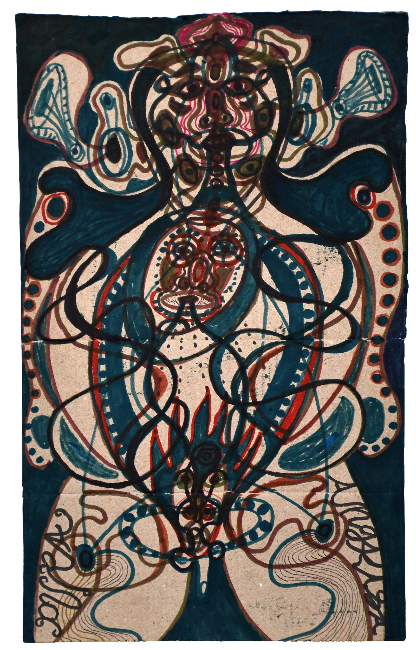 Noviadi Angkasapura. Erotic Figure.: Noviadi Angkasapura. Erotic Figure. c. 2014. Ink and marker on found cardboard. Excellent condition. 7.5" w x 12.5" h. Est. $200-300. Ship: $35 Please Read Before You Bid: By registering for and/or pl