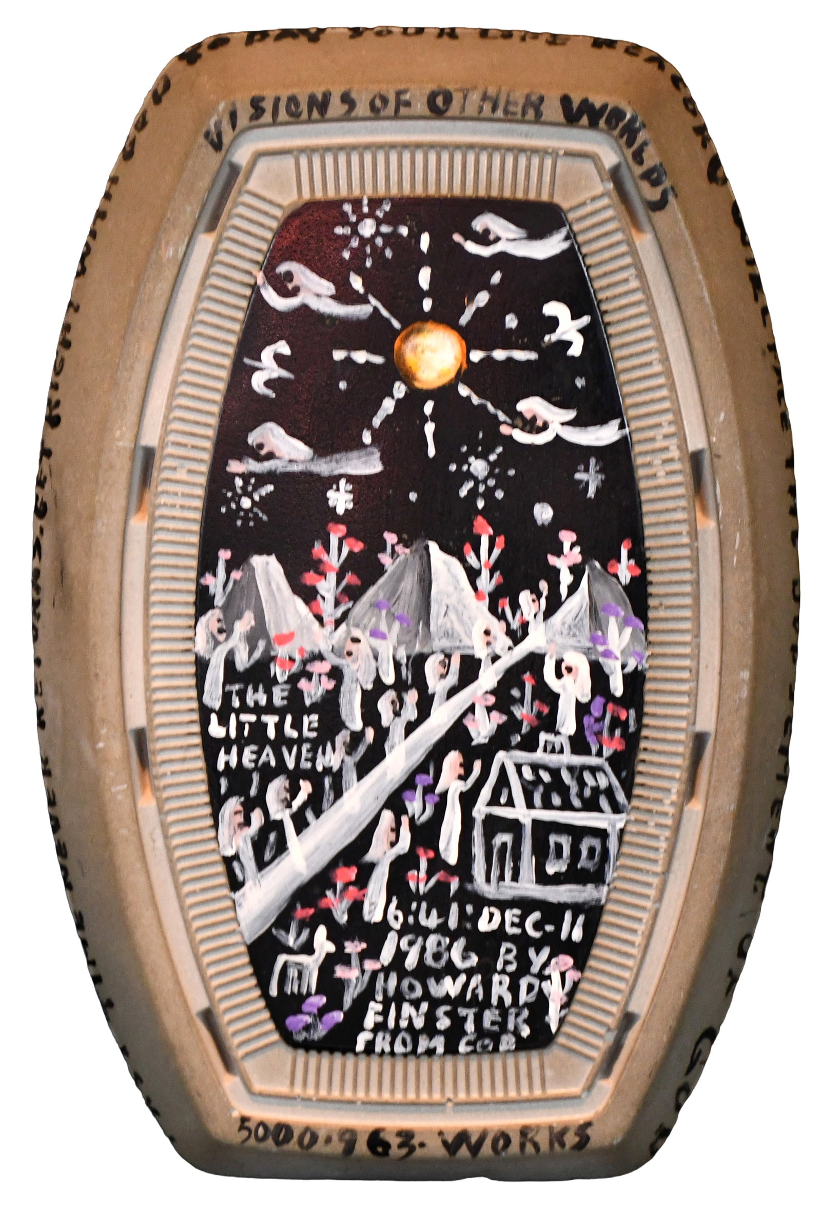 Howard Finster. The Little Heaven, #5,963.: Howard Finster. The Little Heaven, #5,963. 1986. Signed, dated, titled, and numbered. Paint on cement. Excellent condition. 6.5" w x 9.5" h. Est. $800-1,200. Ship: $45 Please Read Before You Bid: By r