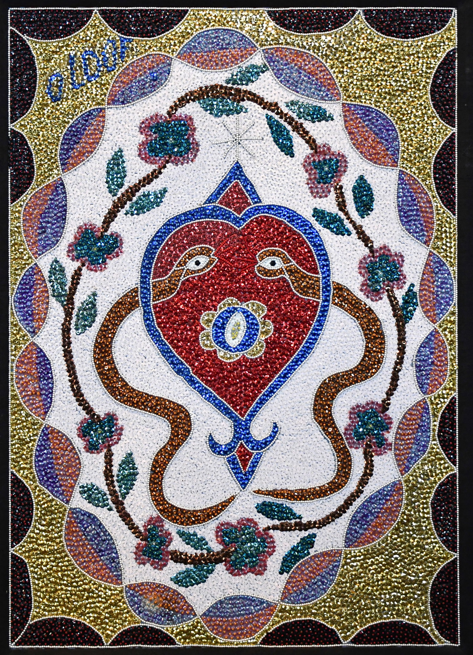 Joseph Oldof Pierre. Haitian Damballah with Hearts and Serpents Voodoo Flag. (1 of 7)