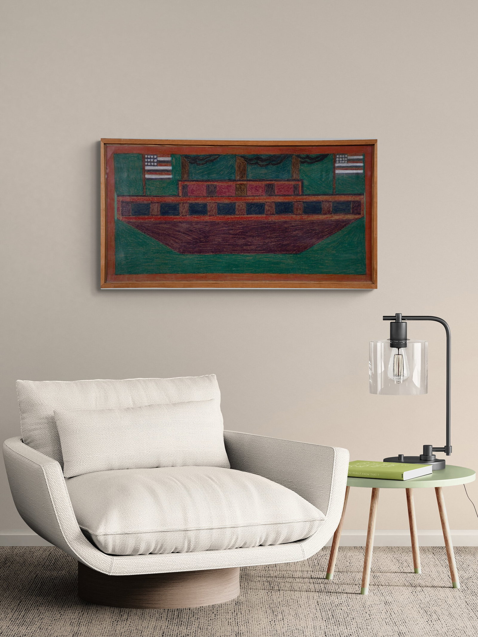 Eddie Arning. Boat With Two Flags. - 2