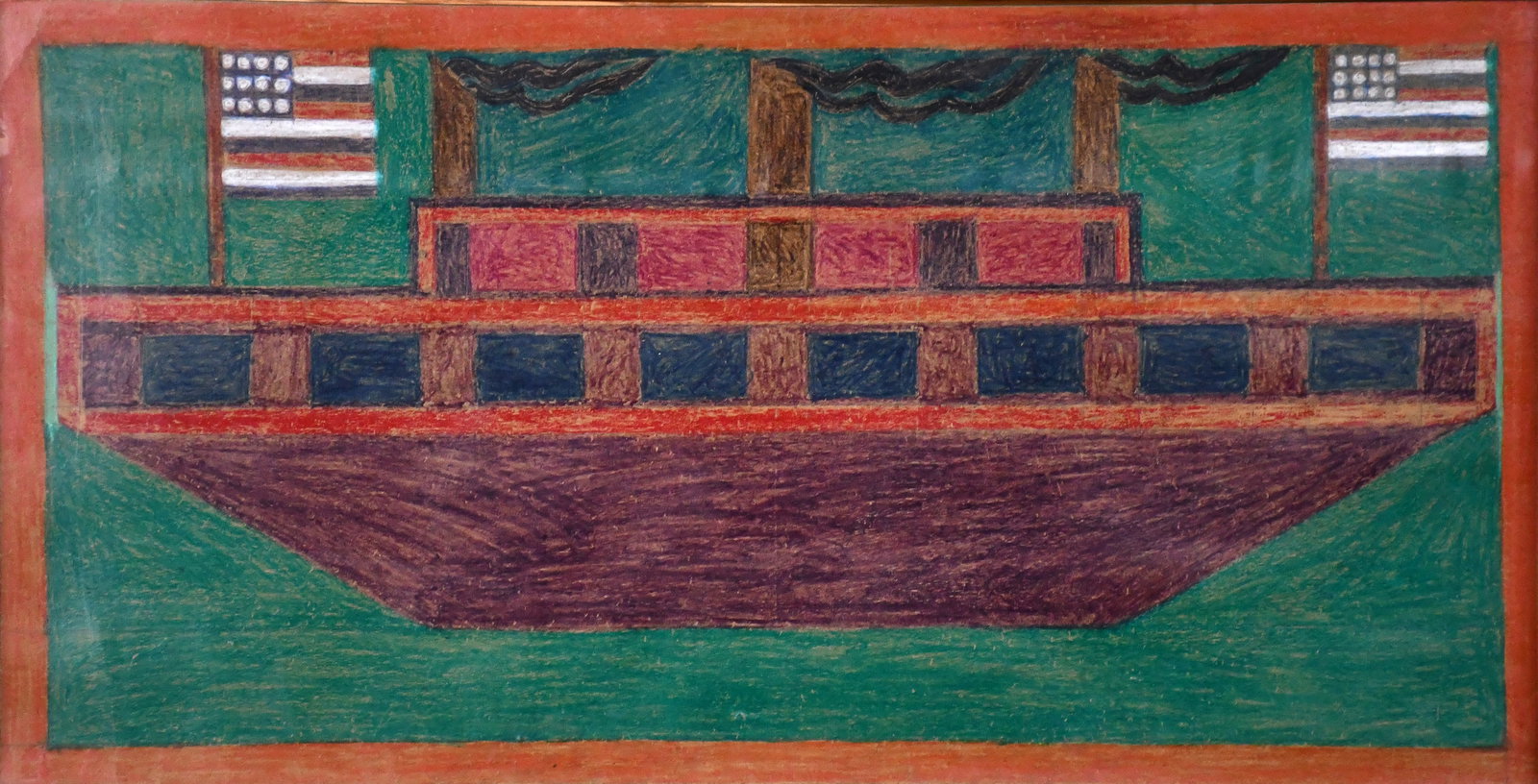 Eddie Arning. Boat With Two Flags. - 3