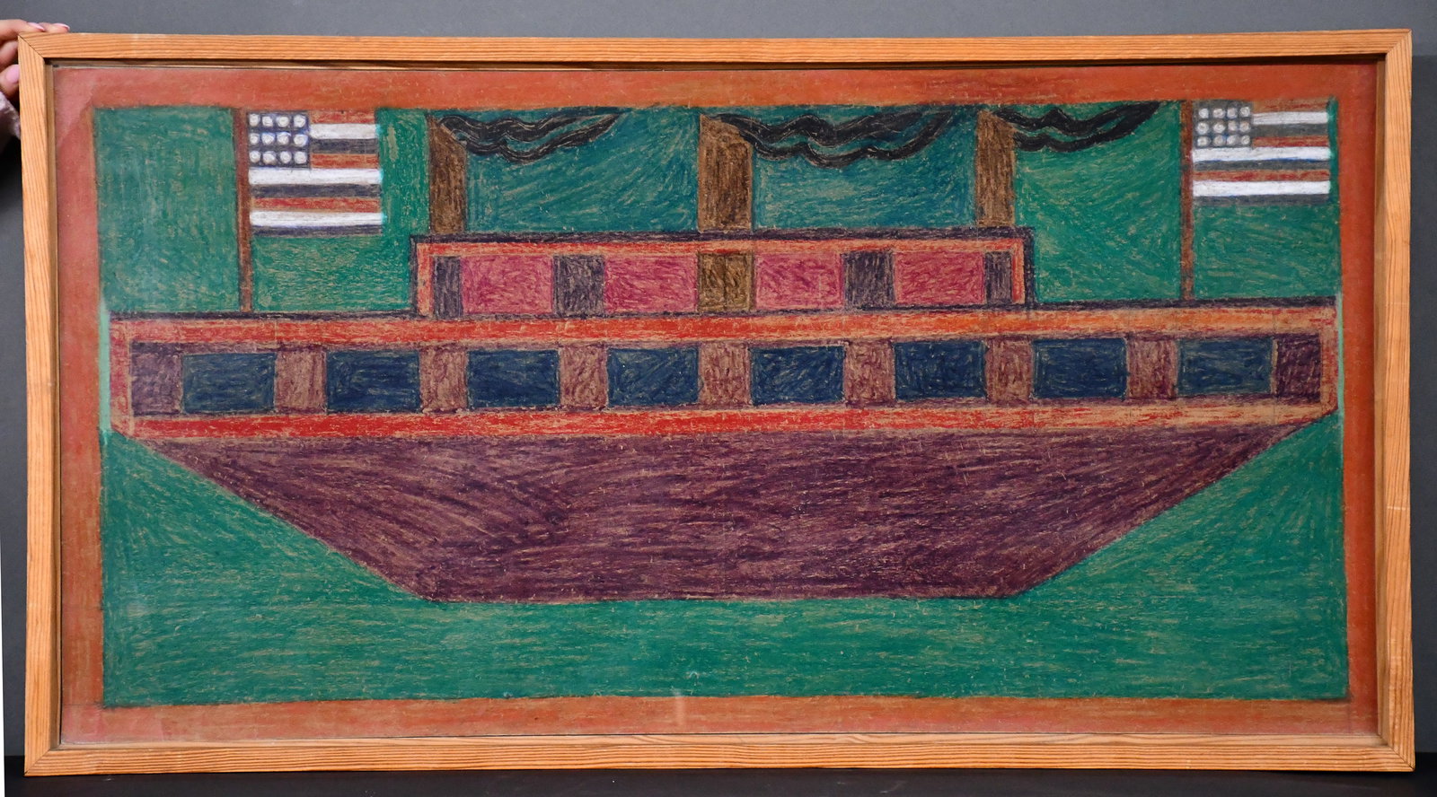 Eddie Arning. Boat With Two Flags. - 4