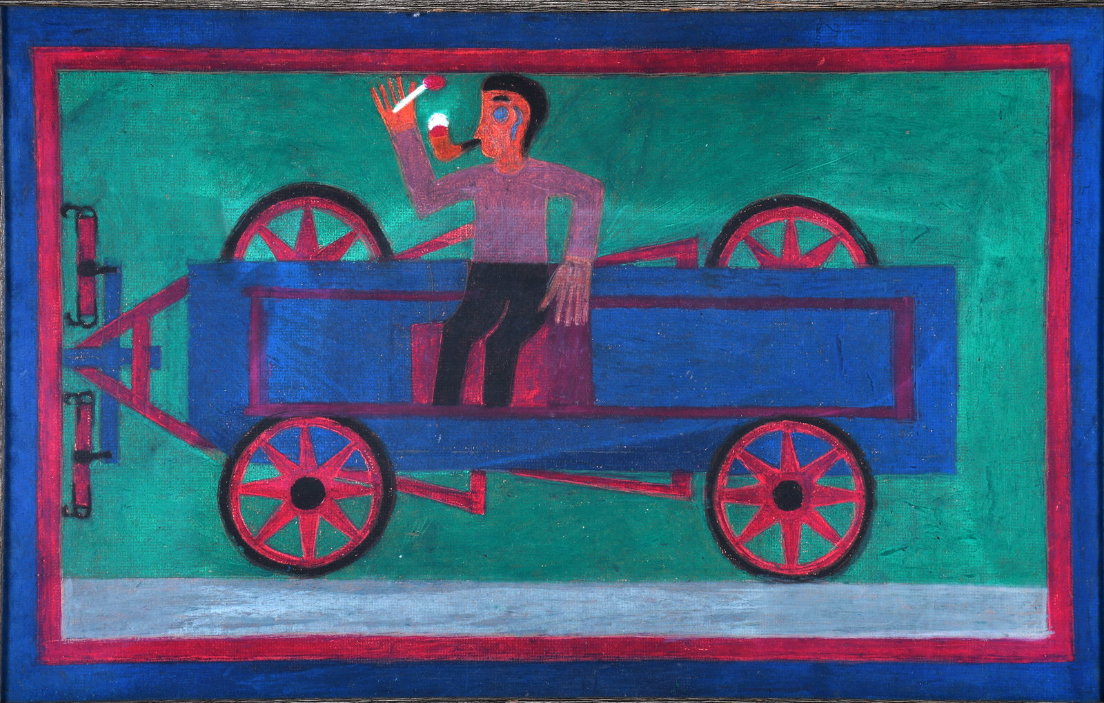 Eddie Arning. Man Smoking Pipe In a Wagon. (1 of 3)