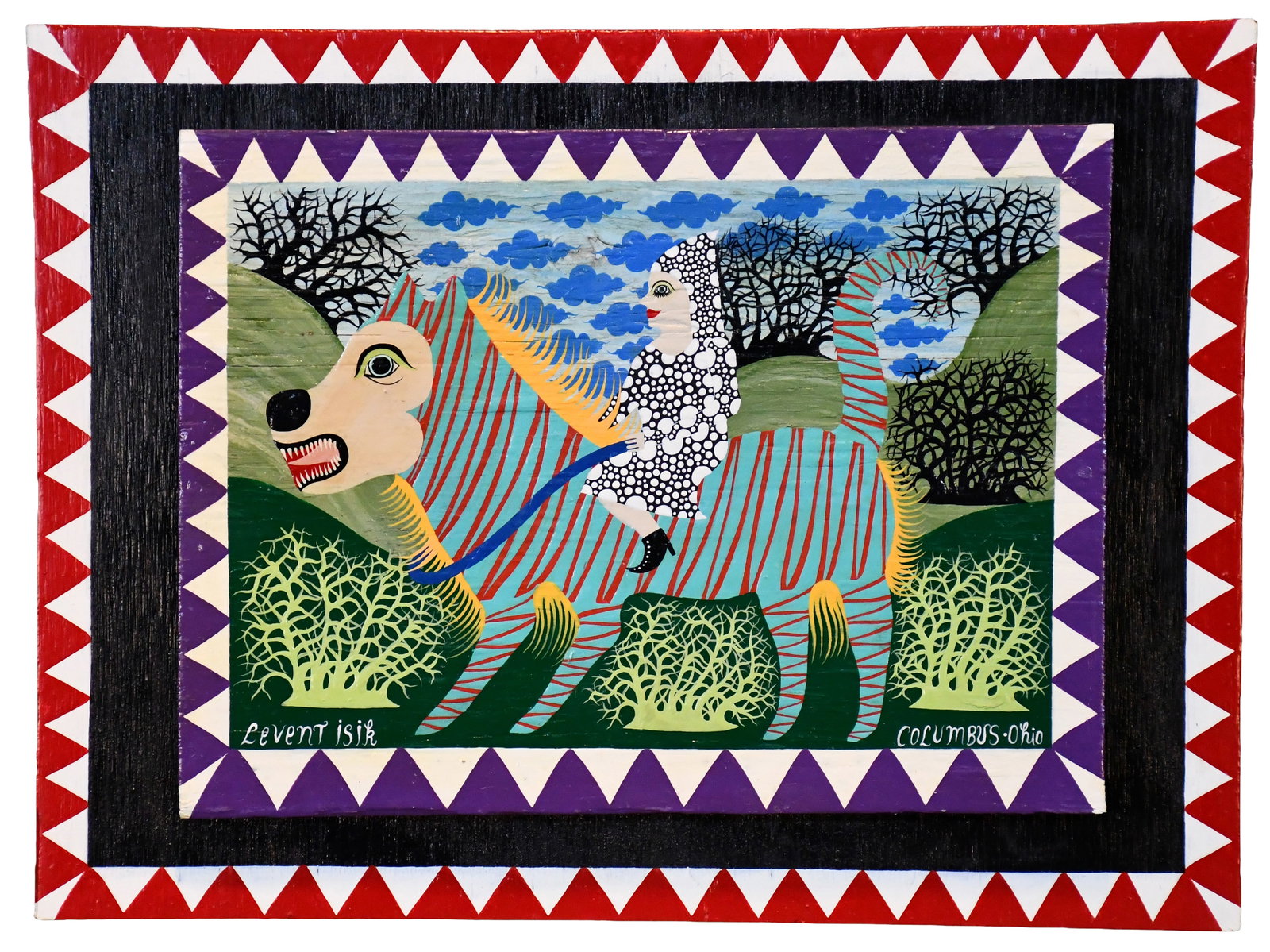 Levent Isik. The Traveler.: Levent Isik. The Traveler. 1997. Signed, dated, and titled. Paint on board. Excellent condition. 16.5" w x 12.5" h. Est. $300-500. Ship: $55 Please Read Before You Bid: By registering for and/or