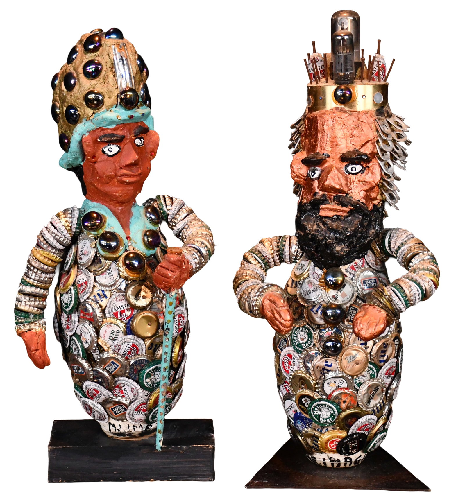 Gregory Warnock a.k.a. Mr. Imagination. Pair of Decorated Bowling Pin Figures. (1 of 7)