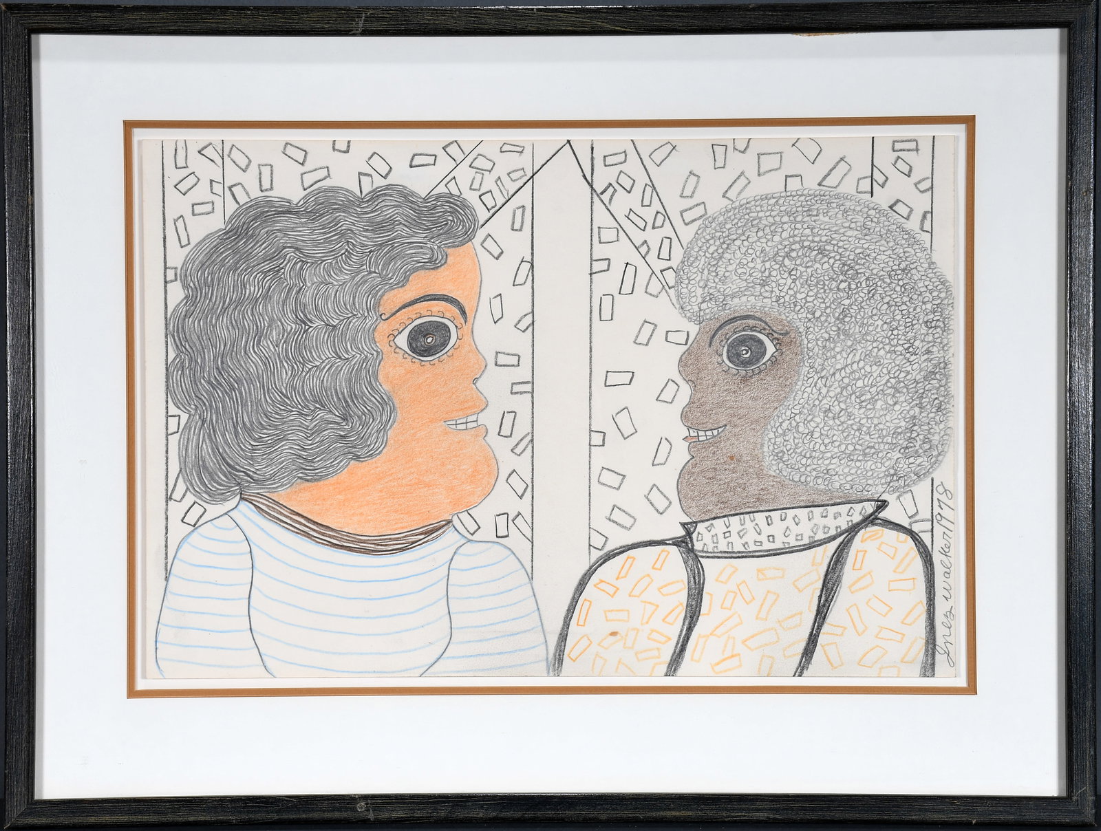 Inez Nathaniel Walker. Couple.: Inez Nathaniel Walker. Couple. 1978. Signed and dated. Graphite and colored pencil on cardstock. Excellent condition. Size with frame is 24" w x 18" h. Est. $800-1,200. Ship: $85 Please Read