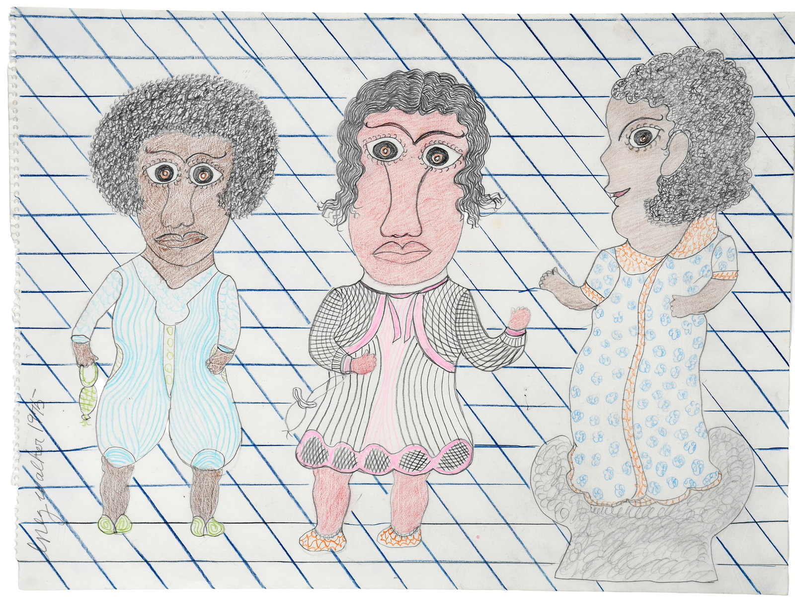 Inez Nathaniel Walker. Three Women.: Inez Nathaniel Walker. Three Women. 1975. Signed and dated. Colored pencil on paper. Excellent condition. Image is 24" w x 18" h. Provenance: Phyllis Kind Gallery. Est. $800-1,200. Ship: $100 