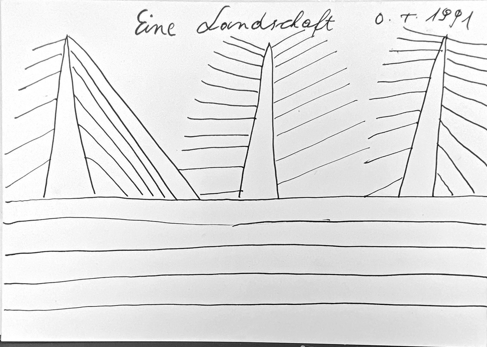 Oswald Tschirtner. Eine Landscraft.: Oswald Tschirtner. (1920-2007). Eine Landscraft. c. early 1990s. Ink on paper. Excellent condition. 6" w x 4" h. Provenance: Purchased by consignor during visit to Gugging's artist house in early