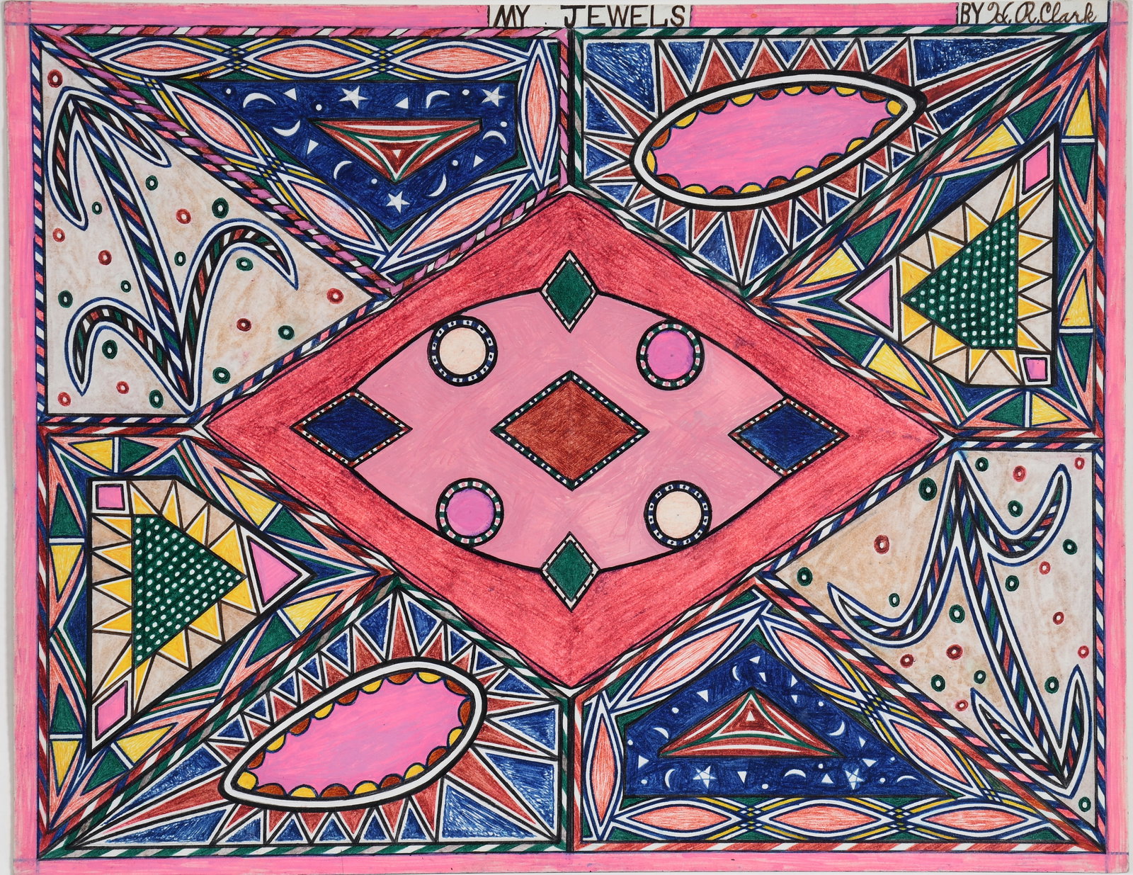 Henry Ray Clark. My Jewels.: Henry Ray Clark. My Jewels. Signed and titled. Marker on cardstock. Minor fading otherwise excellent condition. Image is 14" w x 11" h. Frame is 22" w x 19" h. Est. $300-500. Ship: $65 Please Read Bef