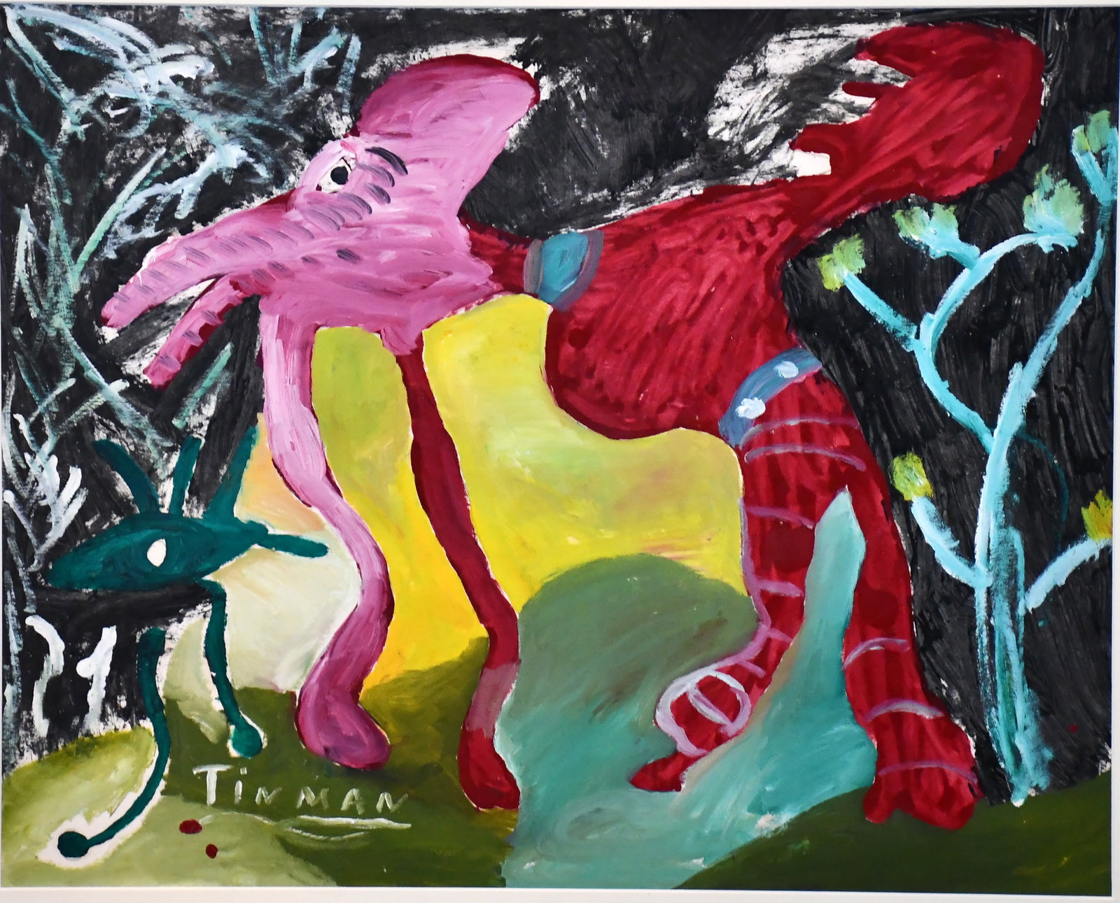 Charlie Lucas. Abstract Fantasy Animal.: Charlie Lucas. (b. 1951). Abstract Fantasy Animal. Signed. Paint on poster. Excellent condition. Size with frame is 33.5" w x 28" h. Est. $500-800. Ship: $150 Please Read Before You Bid: By registerin