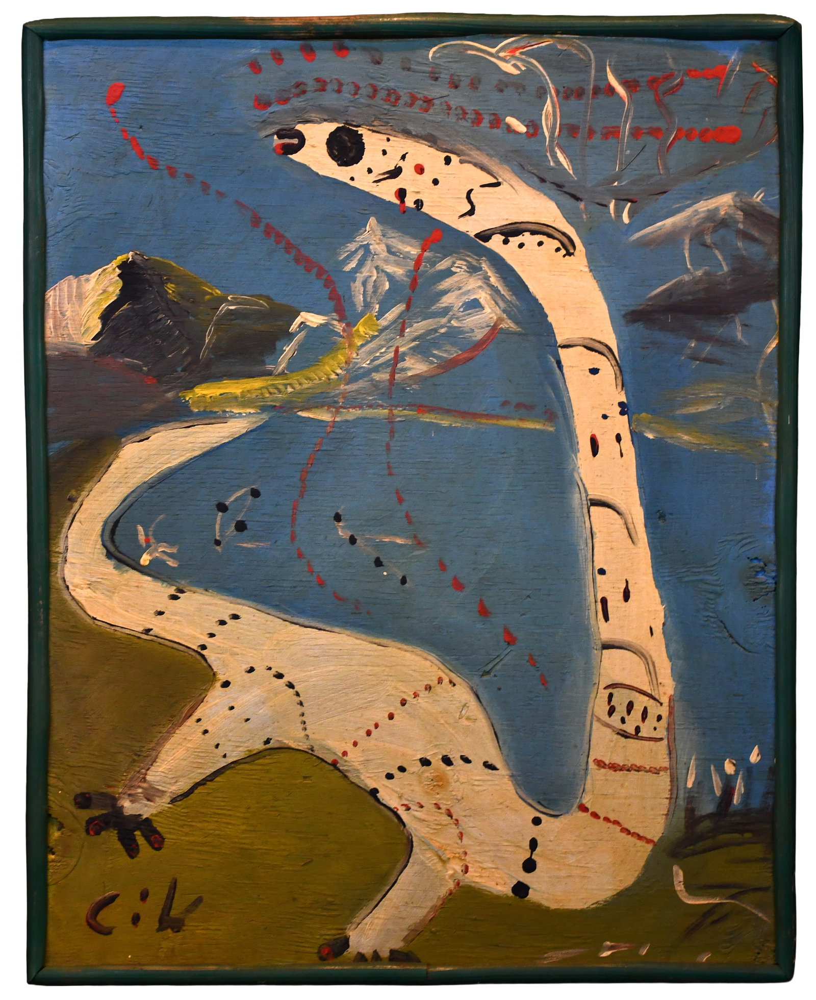 Charlie Lucas. Dinosaur.: Charlie Lucas. Dinosaur. Initialed. Paint on found board with garden hose frame. Excellent condition. 21" w x 26" h. Provenance: The Lynne Ingram Collection. Est. $500-800. Ship: $75 Please Read