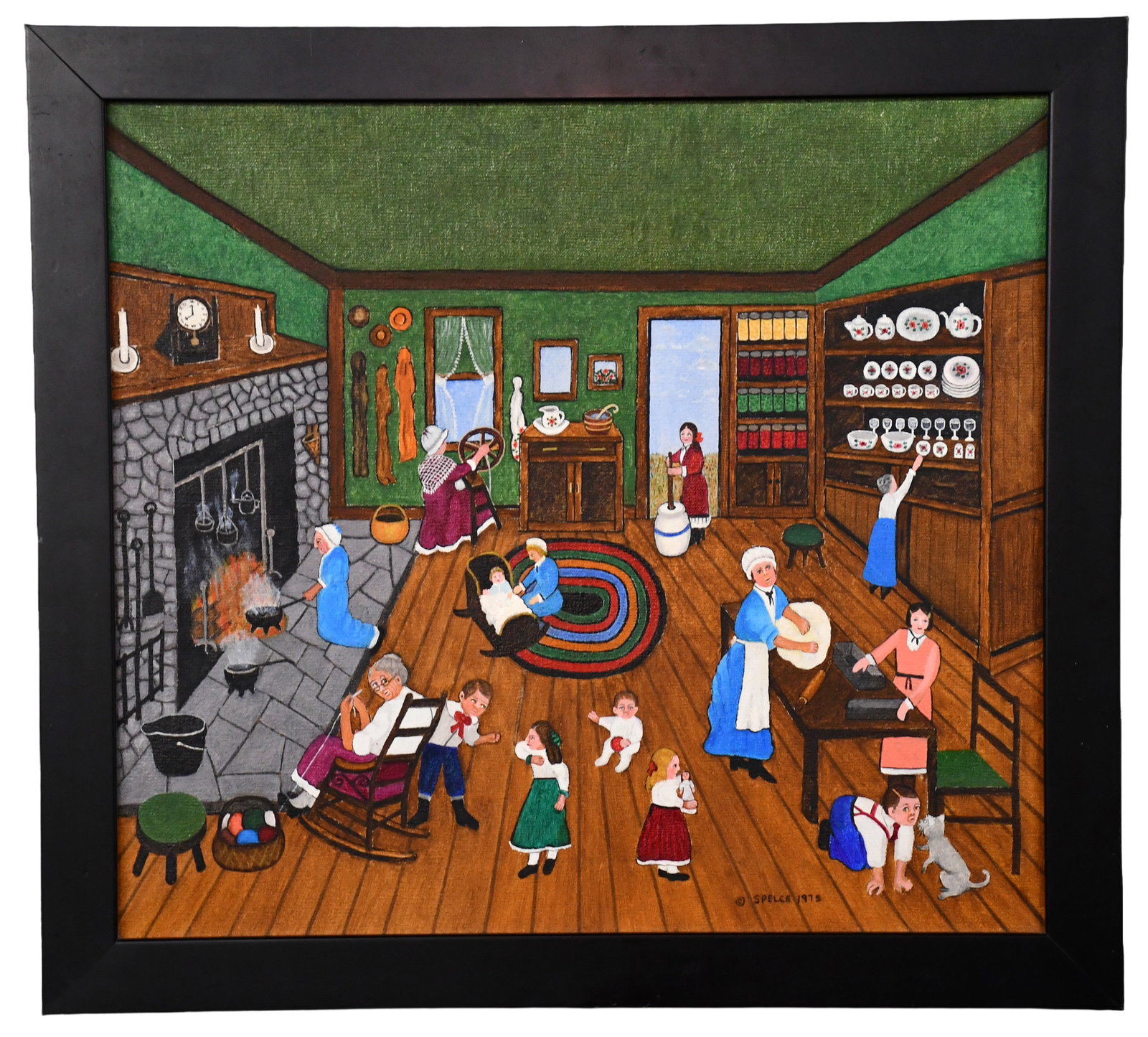 Fannie Lou Spelce. Granny's Kitchen.: Fannie Lou Spelce. (1908-1998). Granny's Kitchen. 1975. Signed, dated, and titled. Oil on canvas. Image is 20" w x 18" h. Frame is 23" w x 21" h. Excellent condition. Est. $1,000-3,000. Ship: $65 Plea