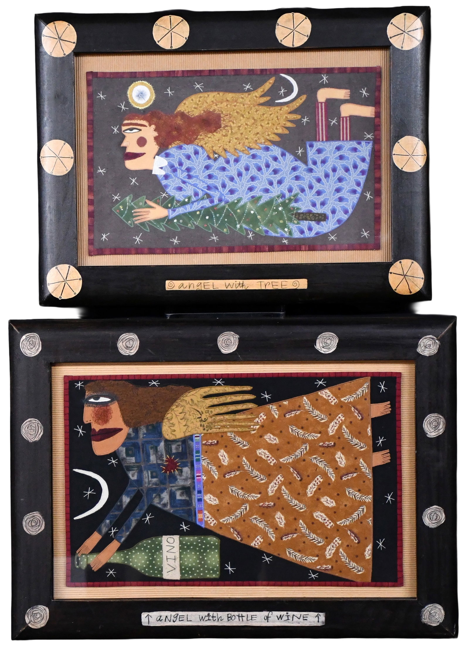 Chris Roberts Antieau. Angel with Bottle of Wine and Angel with Tree. (1 of 5)