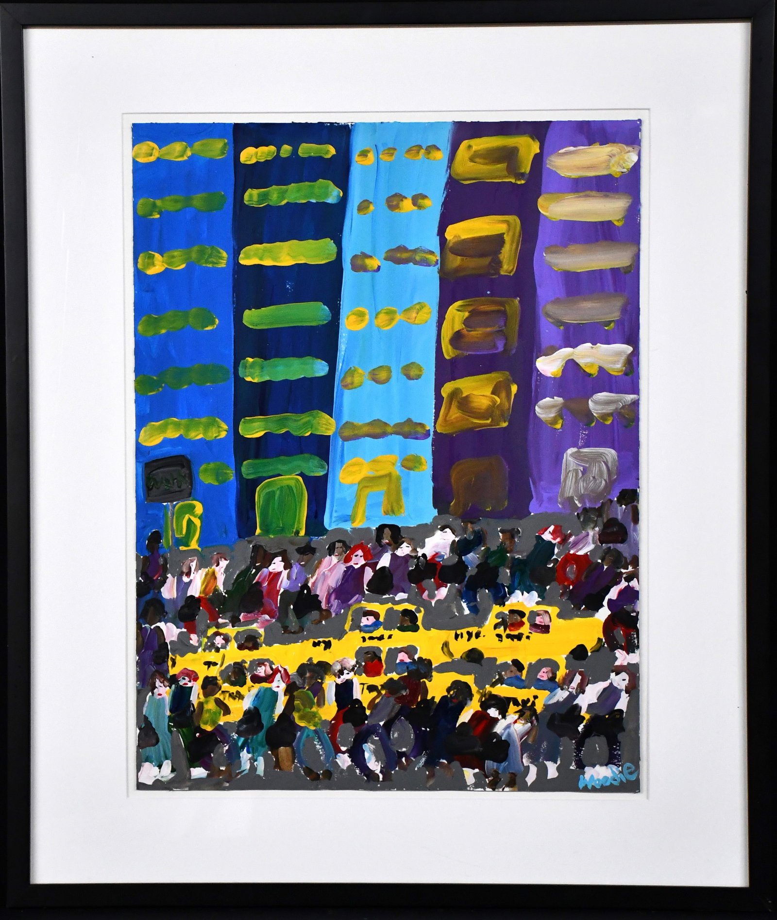 Woodie Long. Buildings and Taxis in New York City.: Woodie Long. Buildings and Taxis in New York City. Signed. Paint on paper. Excellent condition. Image is 18" w x 24" h. Frame is 27" w x 32" h. Est. $800-1,200. Ship: $100 Please Read Before You