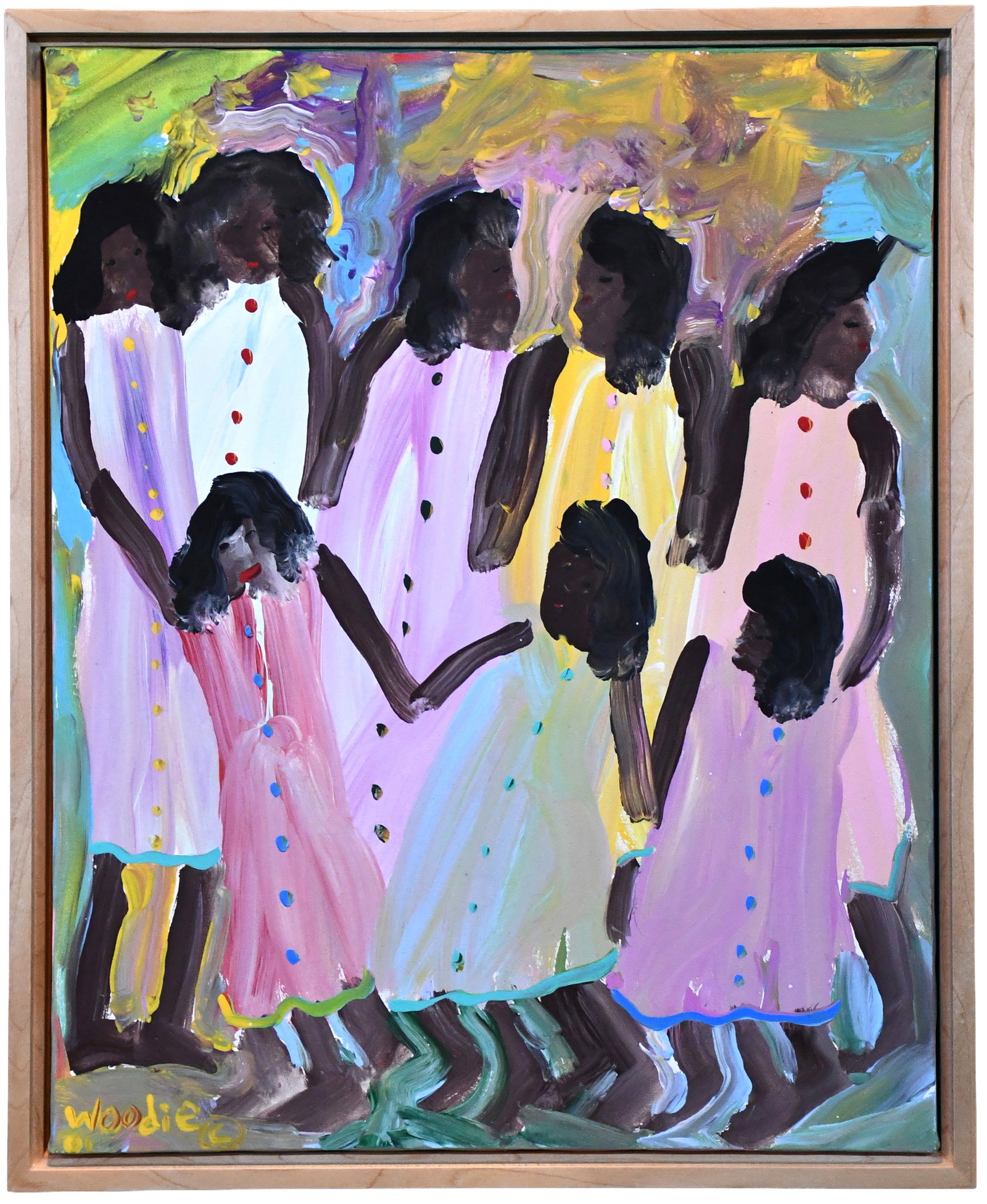 Woodie Long. Women with Children.: Woodie Long. Women with Children. 2001. Signed and dated. Oil on canvas. Excellent condition. Size with frame is 17.5" w x 21" h. Est. $300-500. Ship: $55 Please Read Before You Bid: By