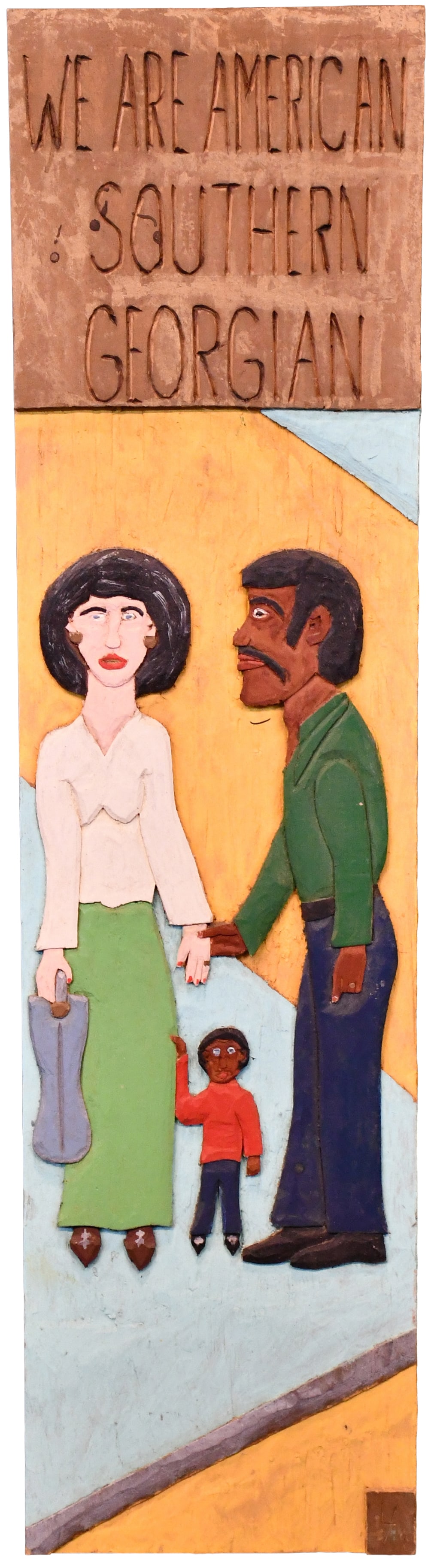 Leroy Almon. We are American Southern Georgian.: Leroy Almon. We are American Southern Georgian. 1985. Signed, dated, and titled. Carved and painted wood relief. Excellent condition. 6.5" w x 24" h. Est. $300-500. Ship: $55 Please Read Before